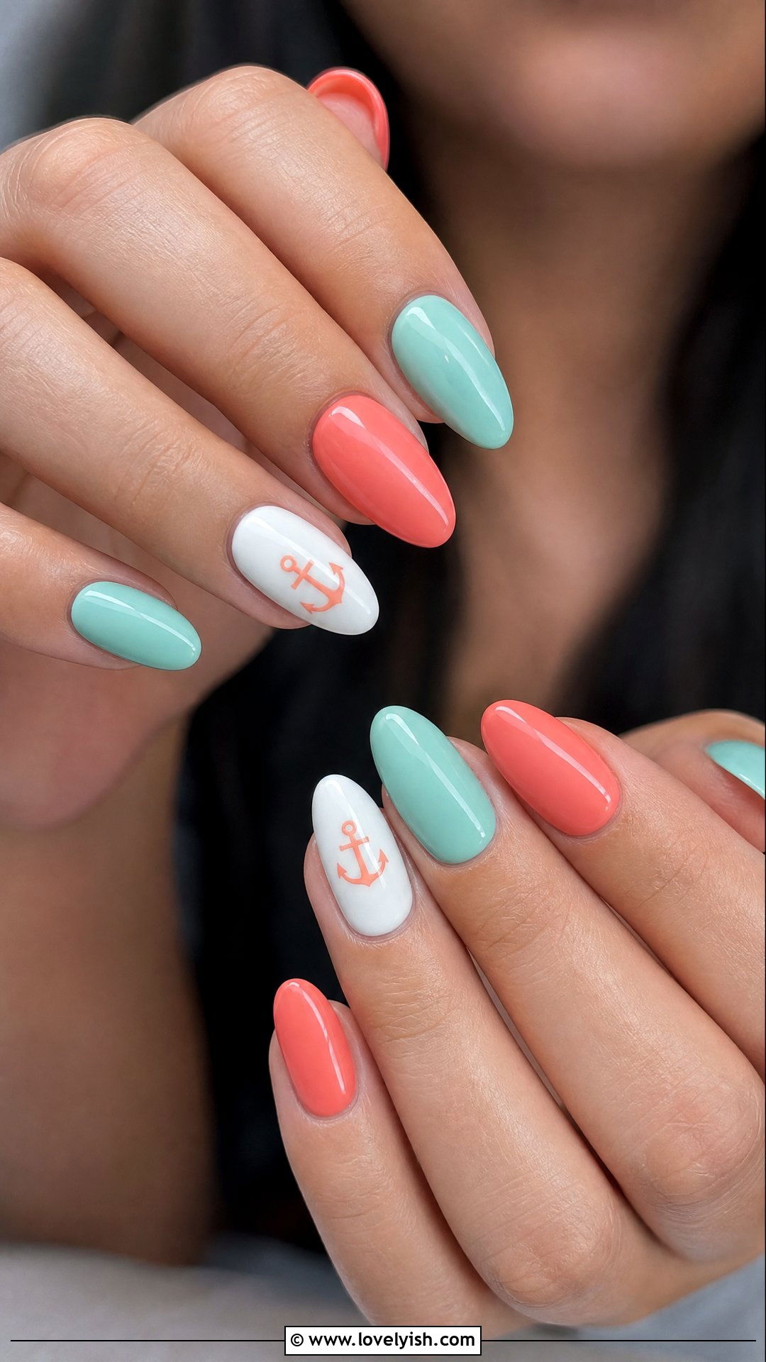Mint and Coral Anchor Mix - 50 anchor nail designs - 50 anchor nail designs