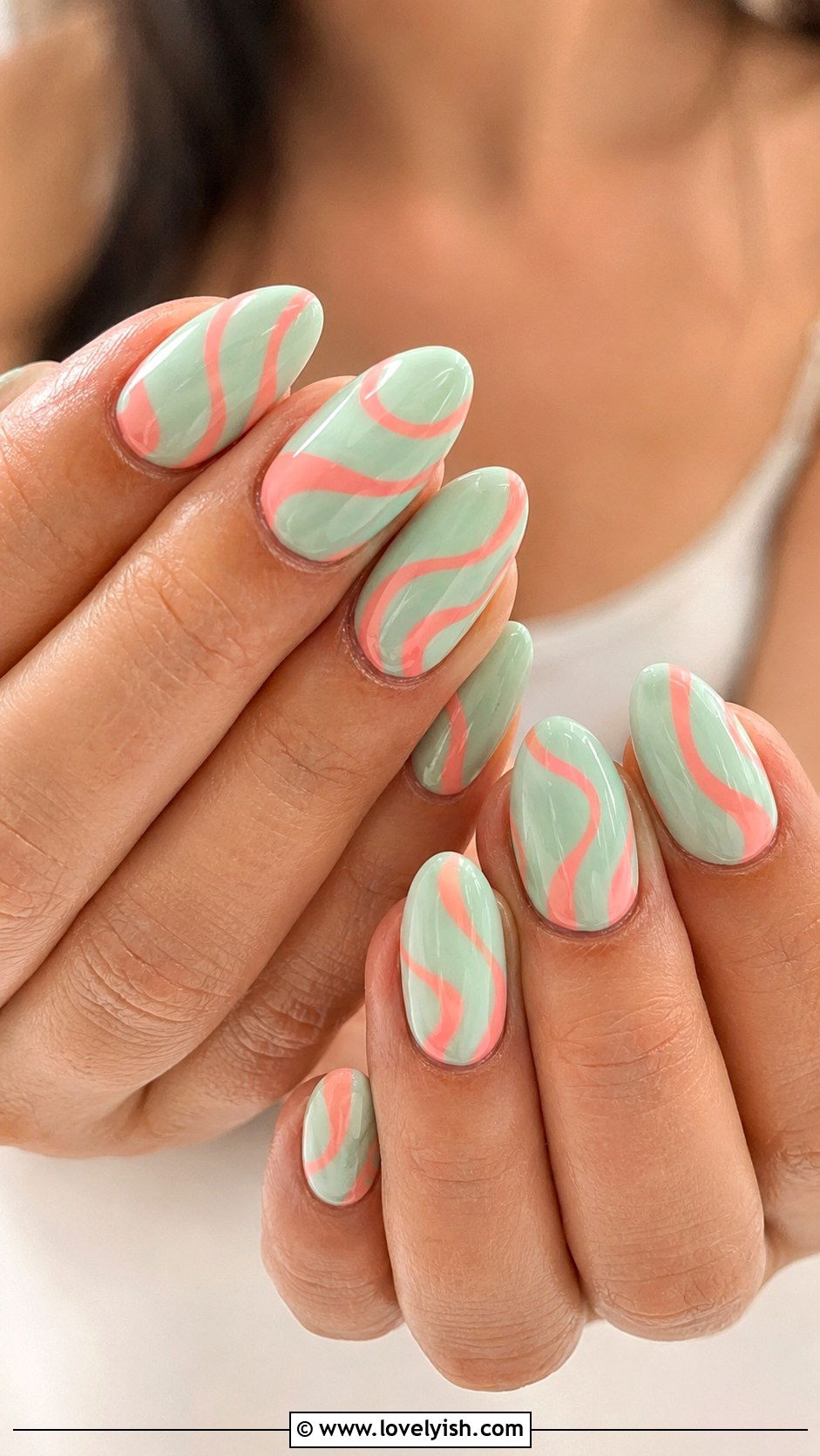 Mint and Coral Wave Nails - 50 modern mint nail art ideas - 50 modern mint nail art ideas