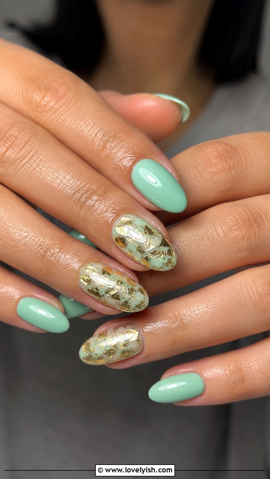 Mint and Gold Foil Accent Nails - 50 modern mint nail art ideas - 50 modern mint nail art ideas