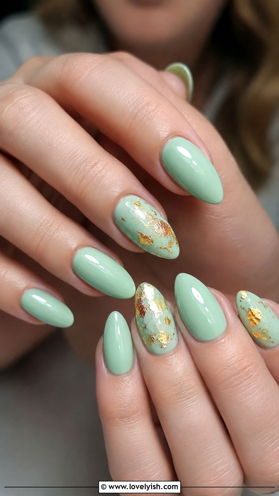 Mint and Gold Foil Nails - 42 spring nail ideas - 42 spring nail ideas