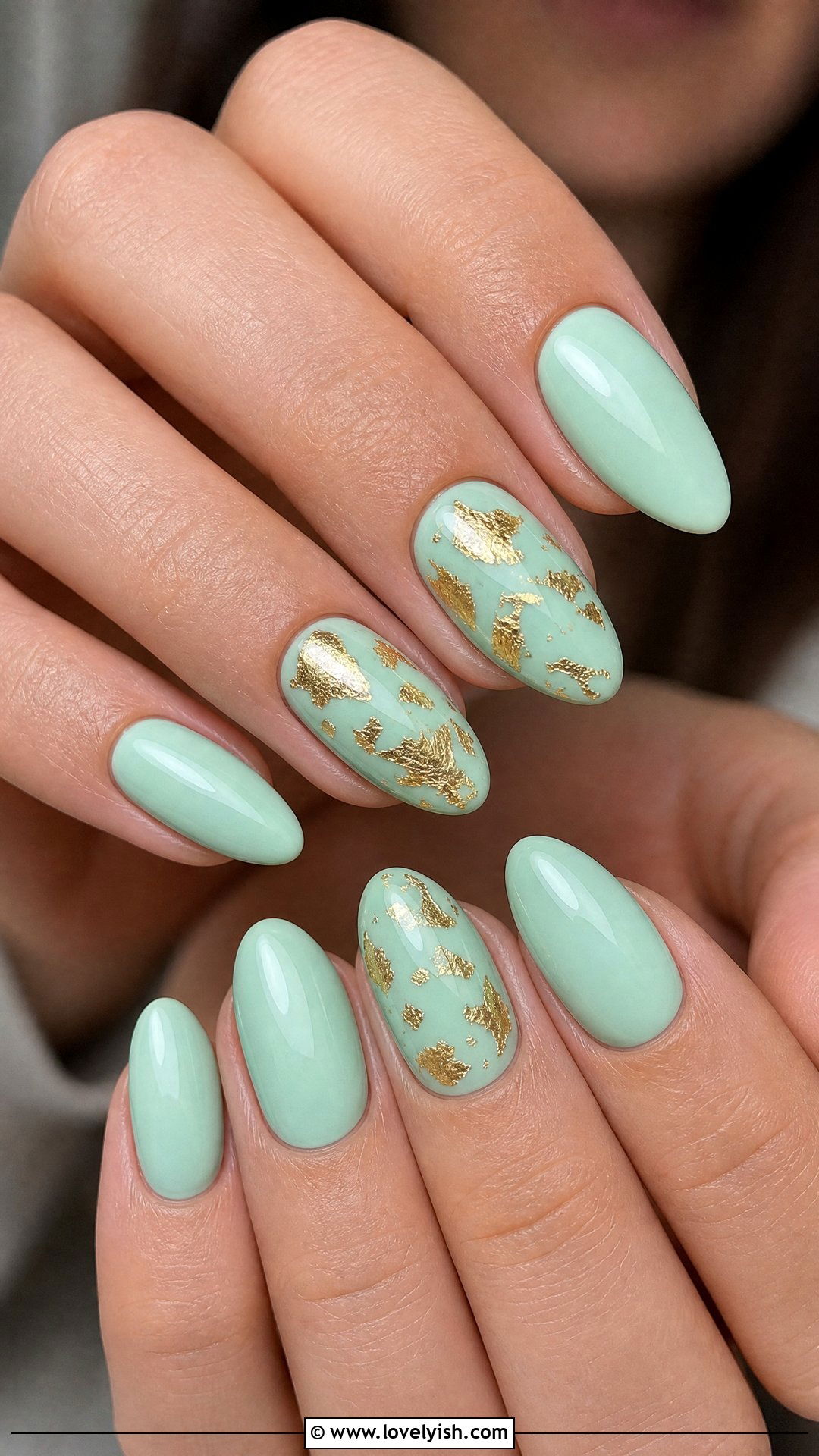 Mint and Gold Foil Nails - 50 spring nails - 50 spring nails
