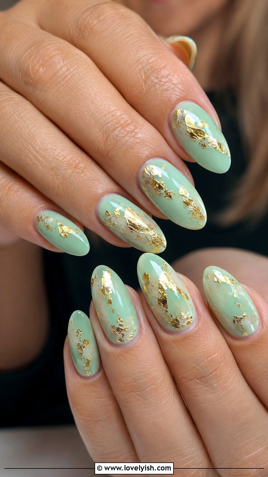 Mint and Gold Foil Nails - 38 green nail designs - 38 green nail designs