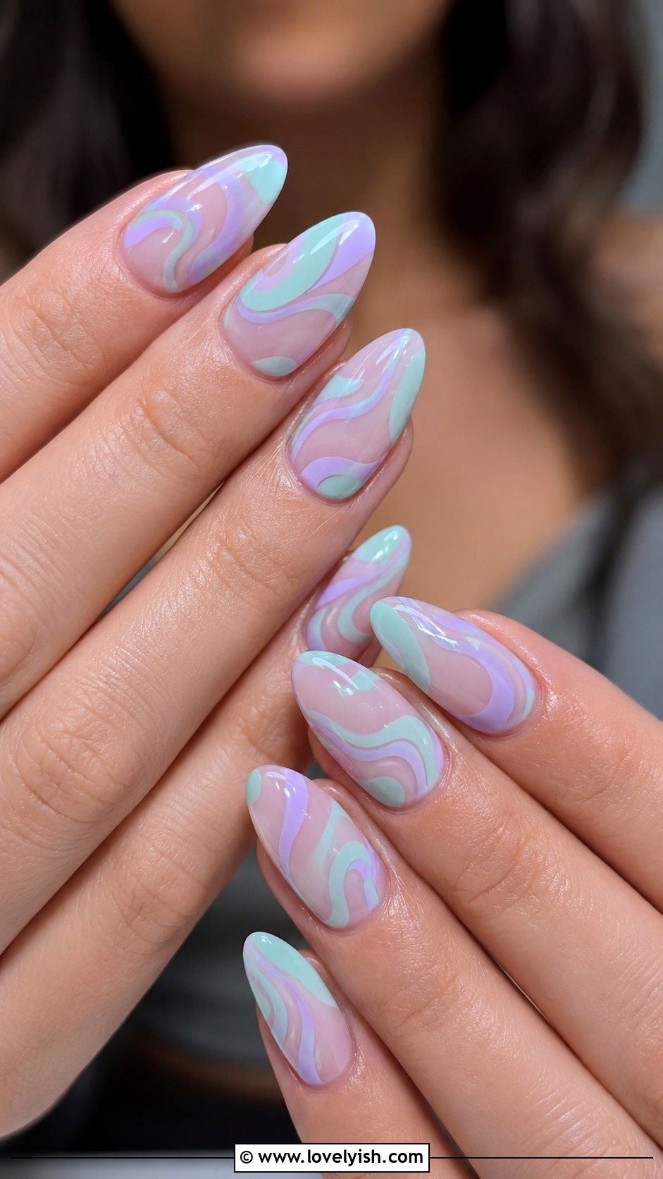 Mint and Lavender Swirl Nails - 50 modern mint nail art ideas - 50 modern mint nail art ideas