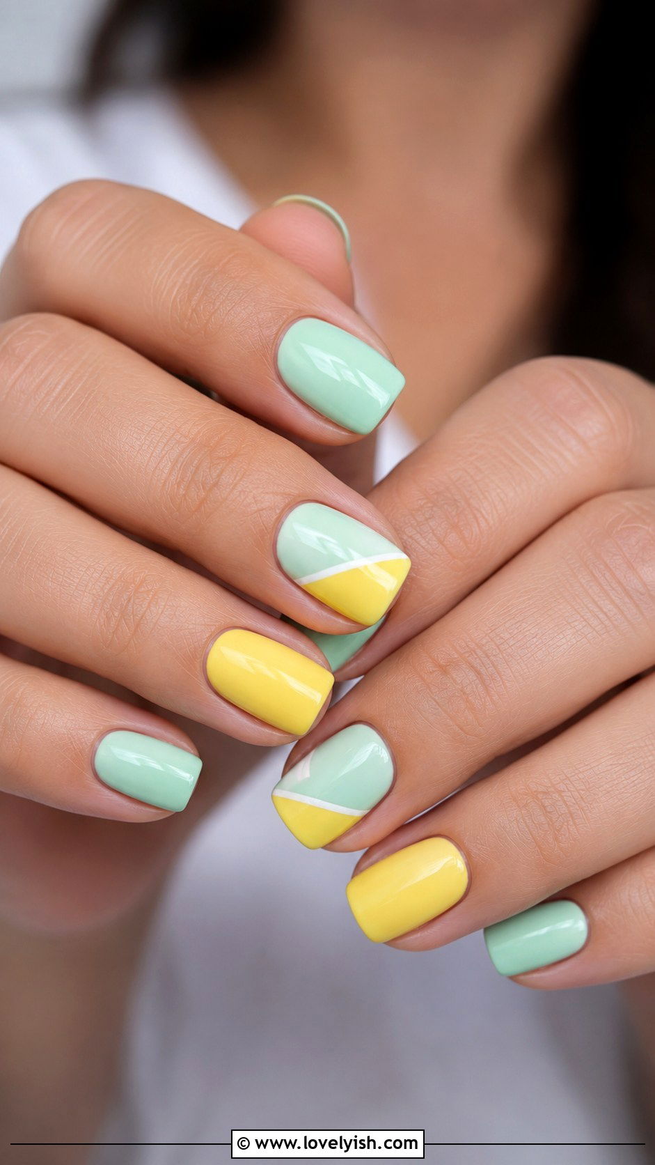 Mint and Lemon Yellow Nails - 50 modern mint nail art ideas - 50 modern mint nail art ideas