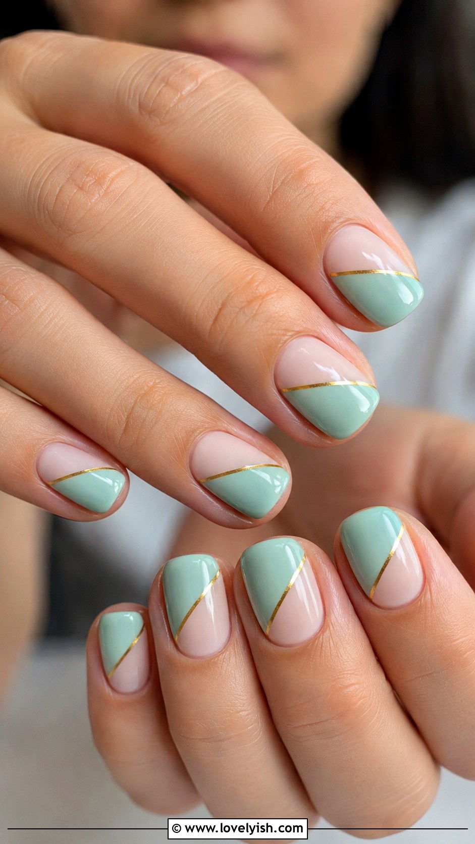 Mint and Nude Color Block Nails - 50 modern mint nail art ideas - 50 modern mint nail art ideas