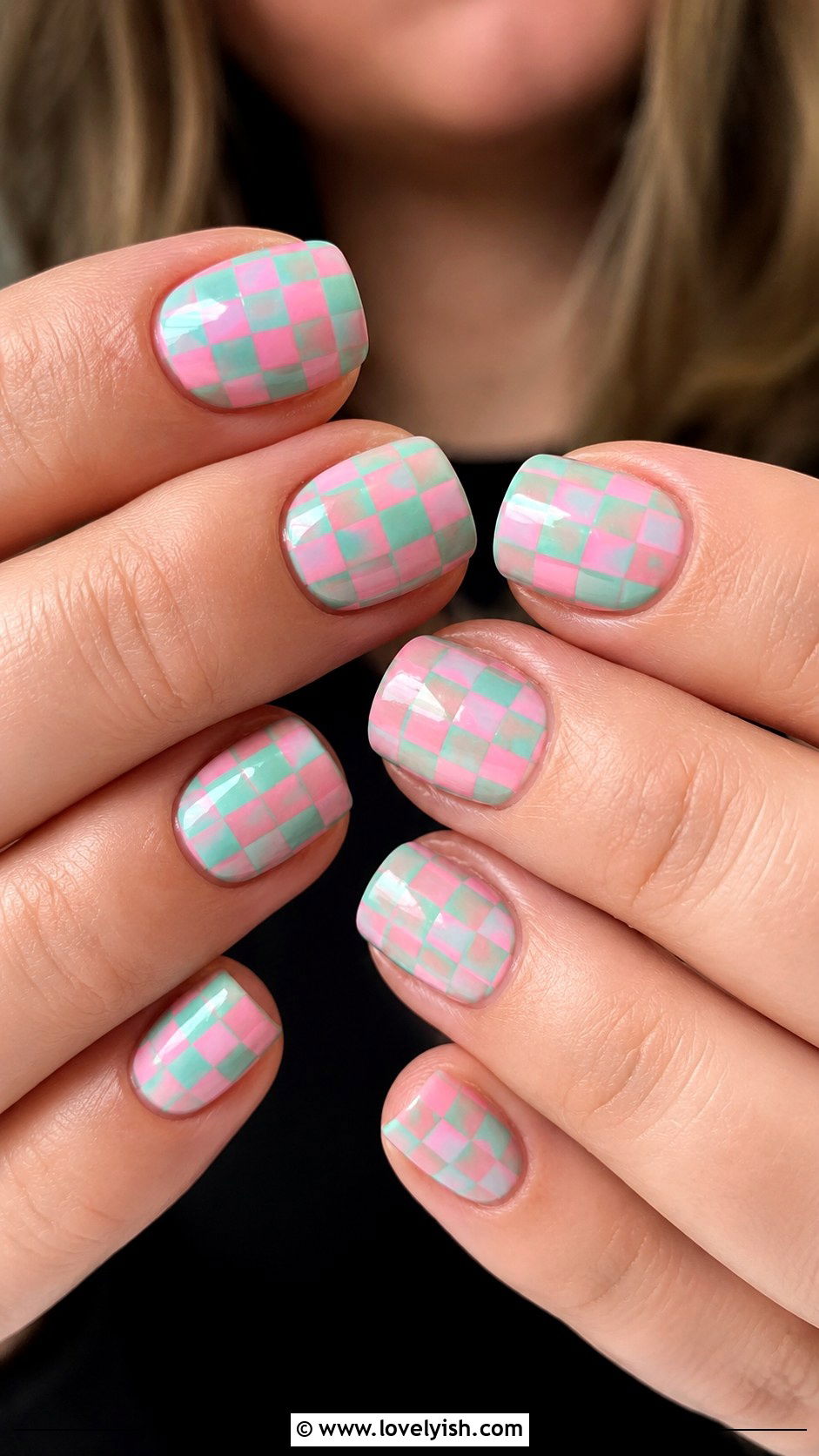 Mint and Pink Checkerboard Nails - 50 modern mint nail art ideas - 50 modern mint nail art ideas