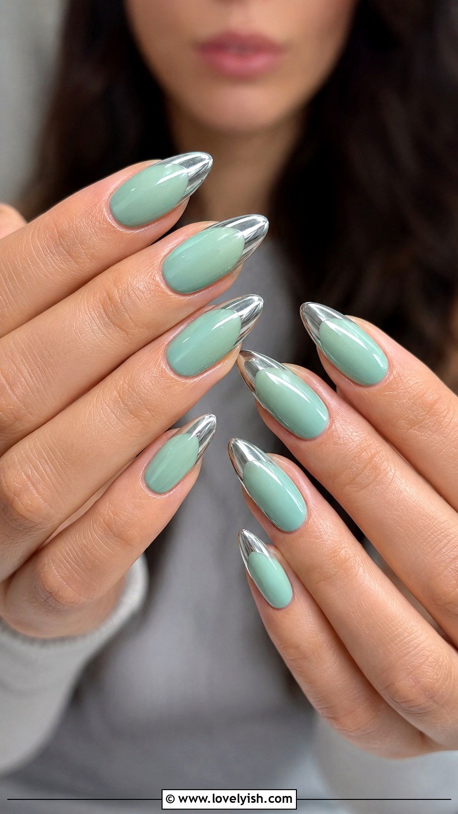 Mint and Silver Chrome Tip Nails - 50 modern mint nail art ideas - 50 modern mint nail art ideas