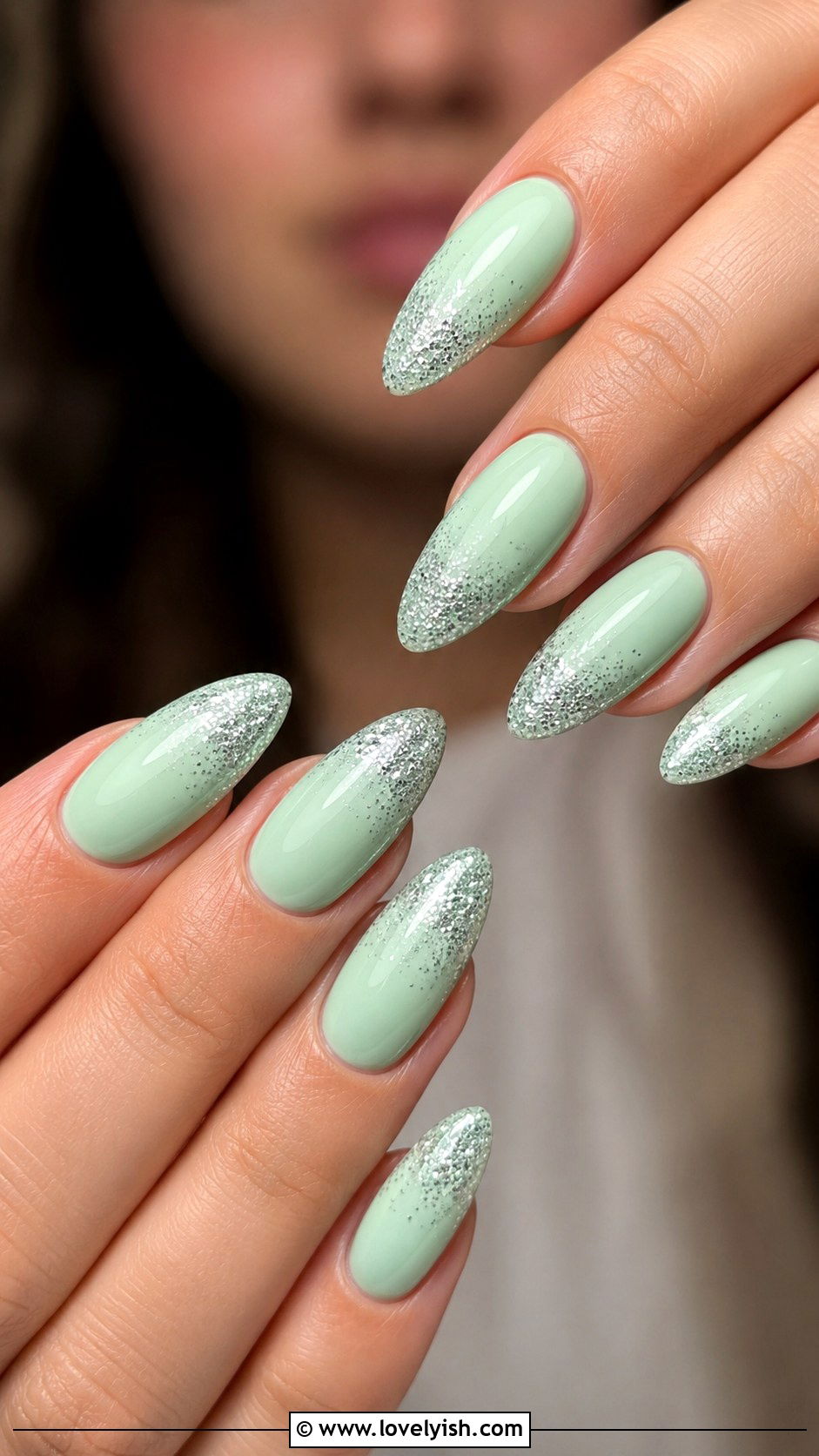 Mint and Silver Glitter Tip Nails - 50 modern mint nail art ideas - 50 modern mint nail art ideas