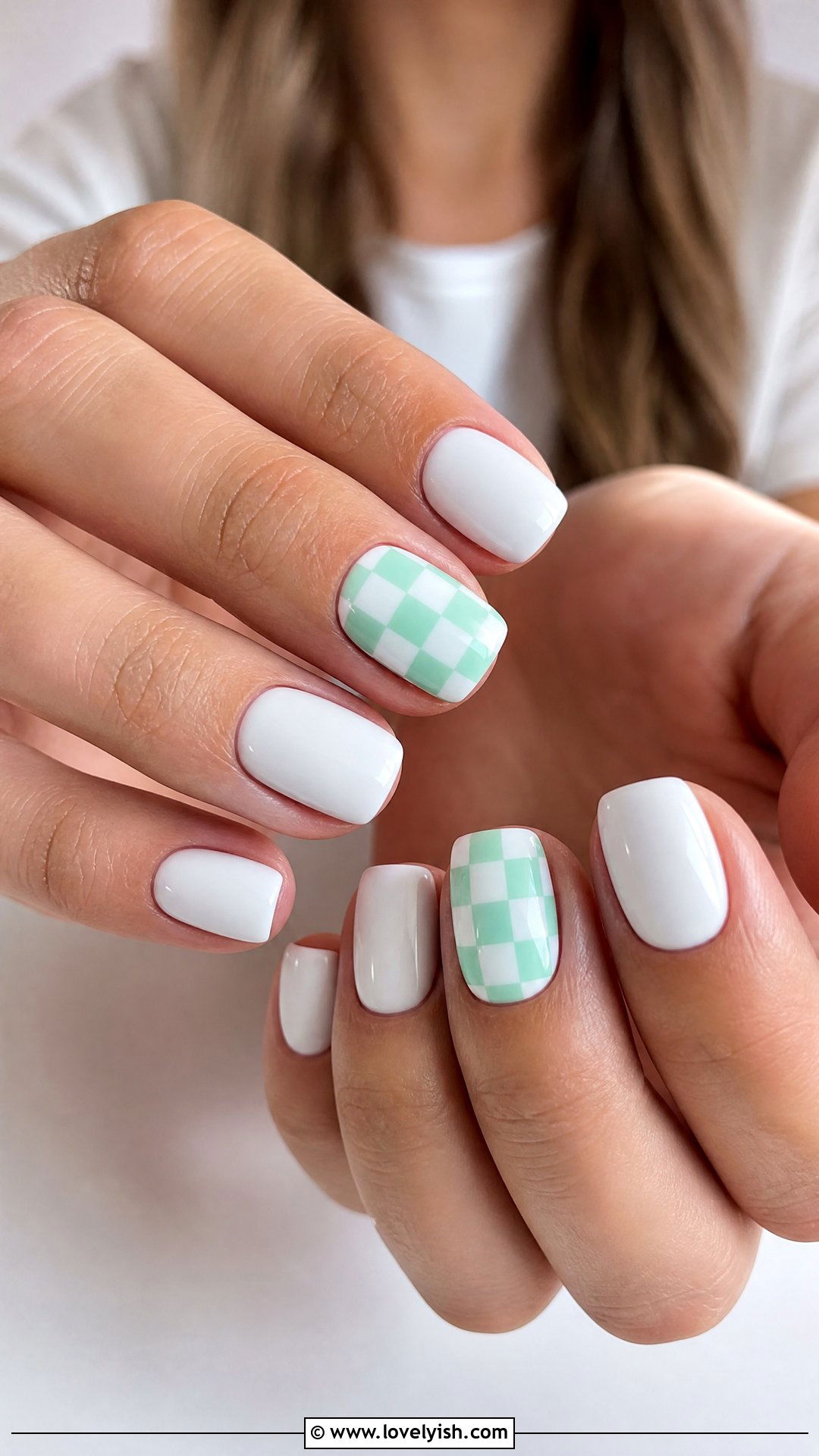 Mint and White Checkered Nails - 50 classy spring nail designs - 50 classy spring nail designs