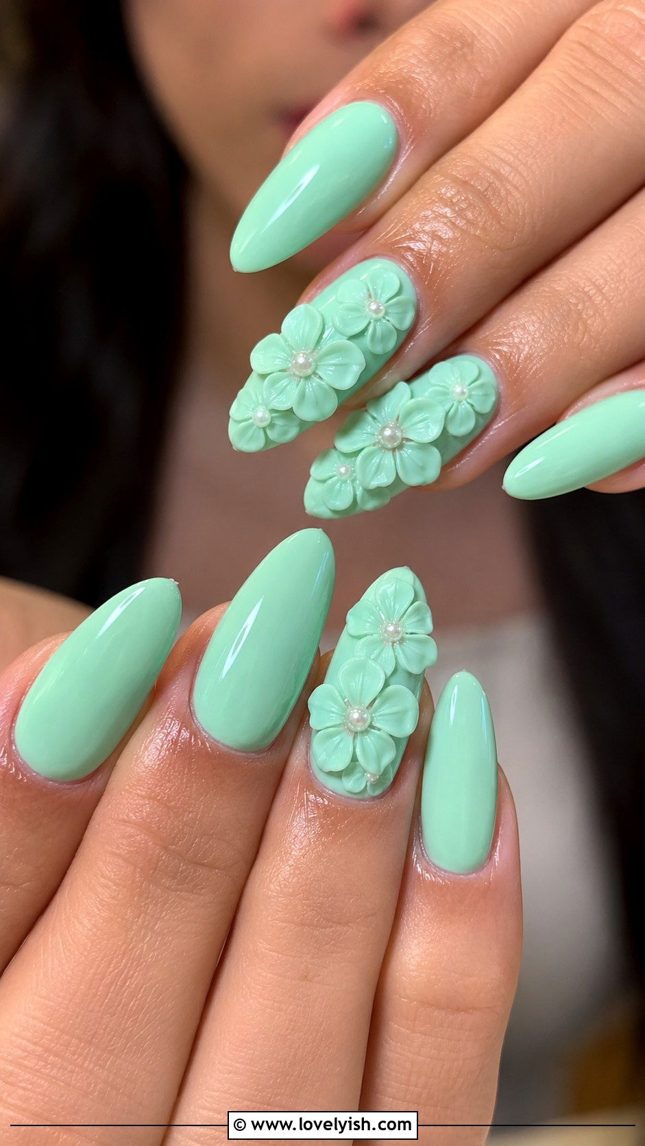 Mint with 3D Flower Nails - 50 modern mint nail art ideas - 50 modern mint nail art ideas