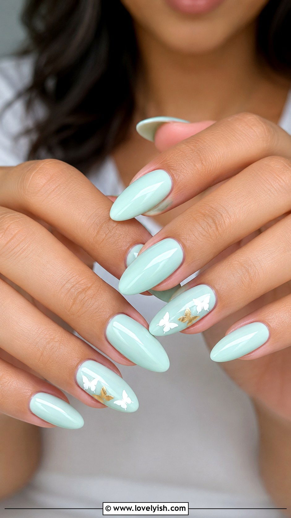 Mint with Butterfly Decals - 50 modern mint nail art ideas - 50 modern mint nail art ideas