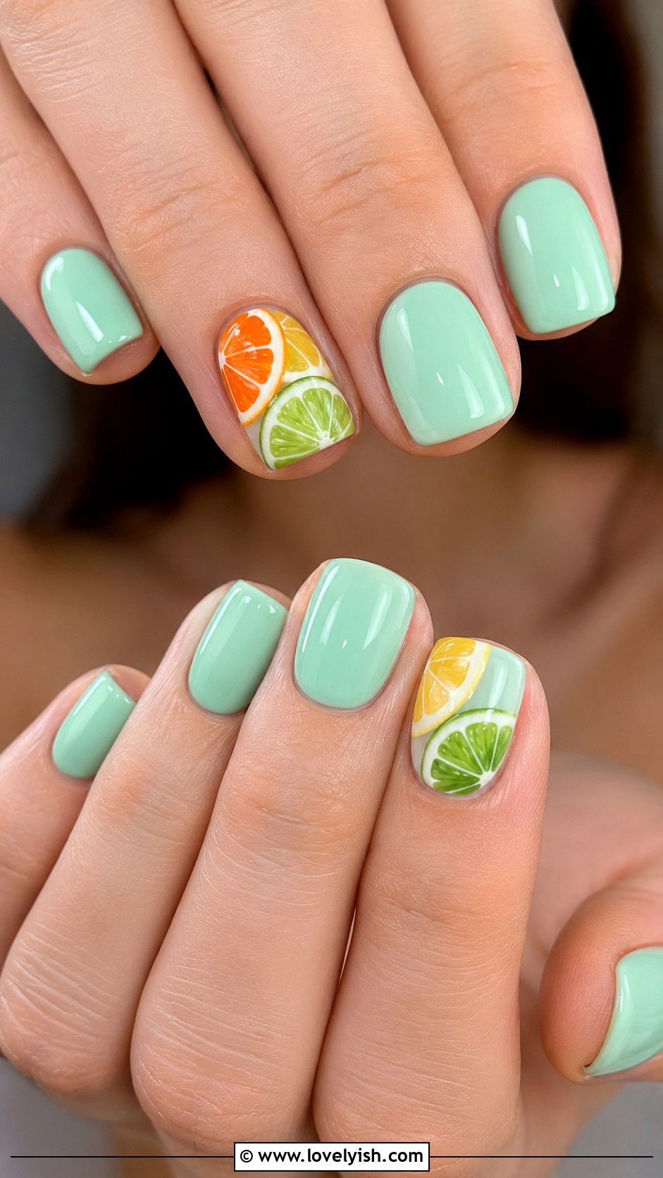 Mint with Citrus Fruit Nails - 50 modern mint nail art ideas - 50 modern mint nail art ideas