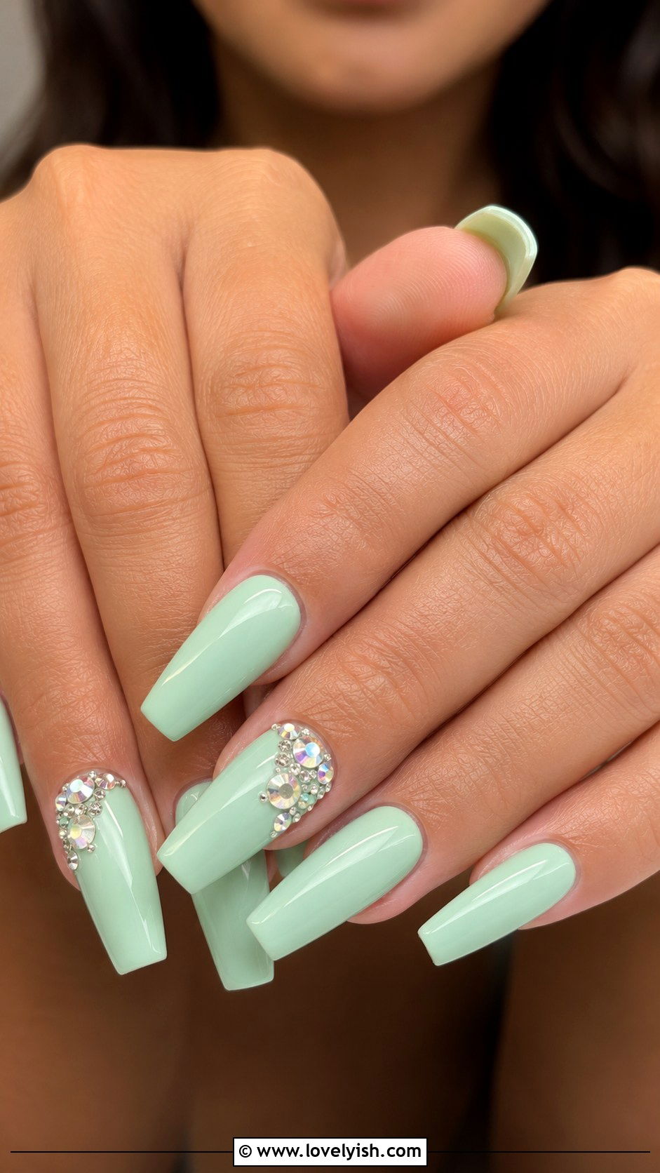 Mint with Rhinestone Cluster Nails - 50 modern mint nail art ideas - 50 modern mint nail art ideas