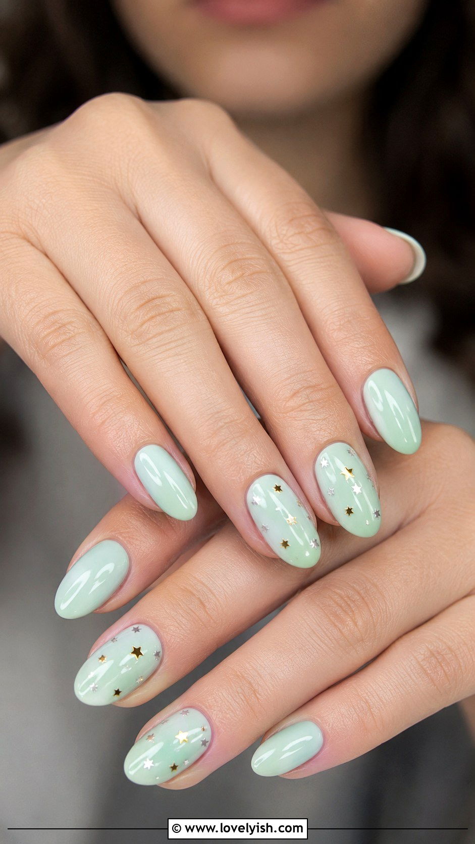 Mint with Star Decal Nails - 50 modern mint nail art ideas - 50 modern mint nail art ideas