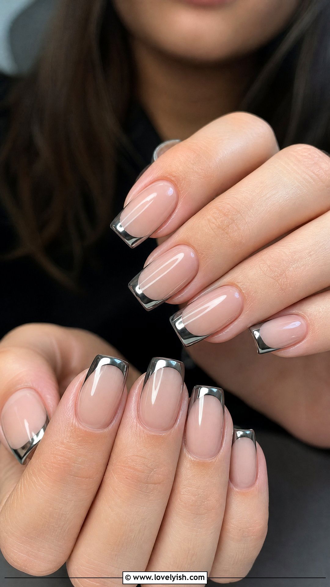 Mirror Chrome French Tip Nails - 50 chrome french tip nails - 50 chrome french tip nails
