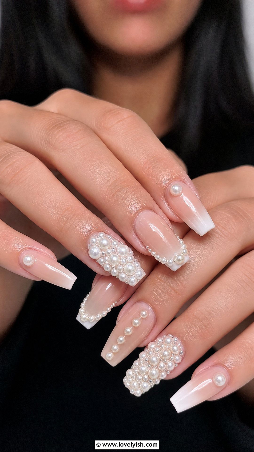 Mismatched Pearl Embellished Nails - 50 pearl nails - 50 pearl nails