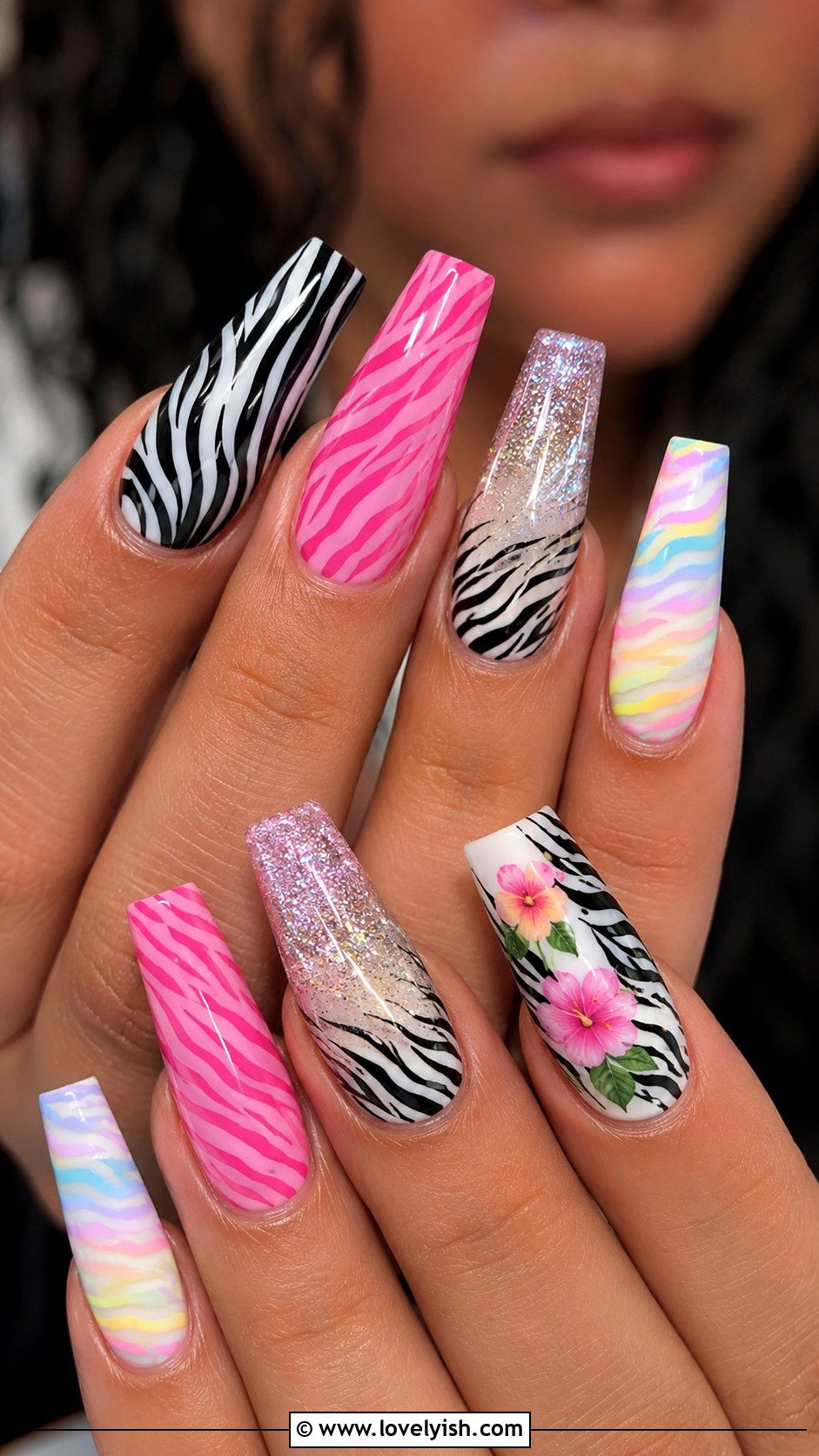 Mismatched Zebra Print Nails - 50 zebra print nails - 50 zebra print nails