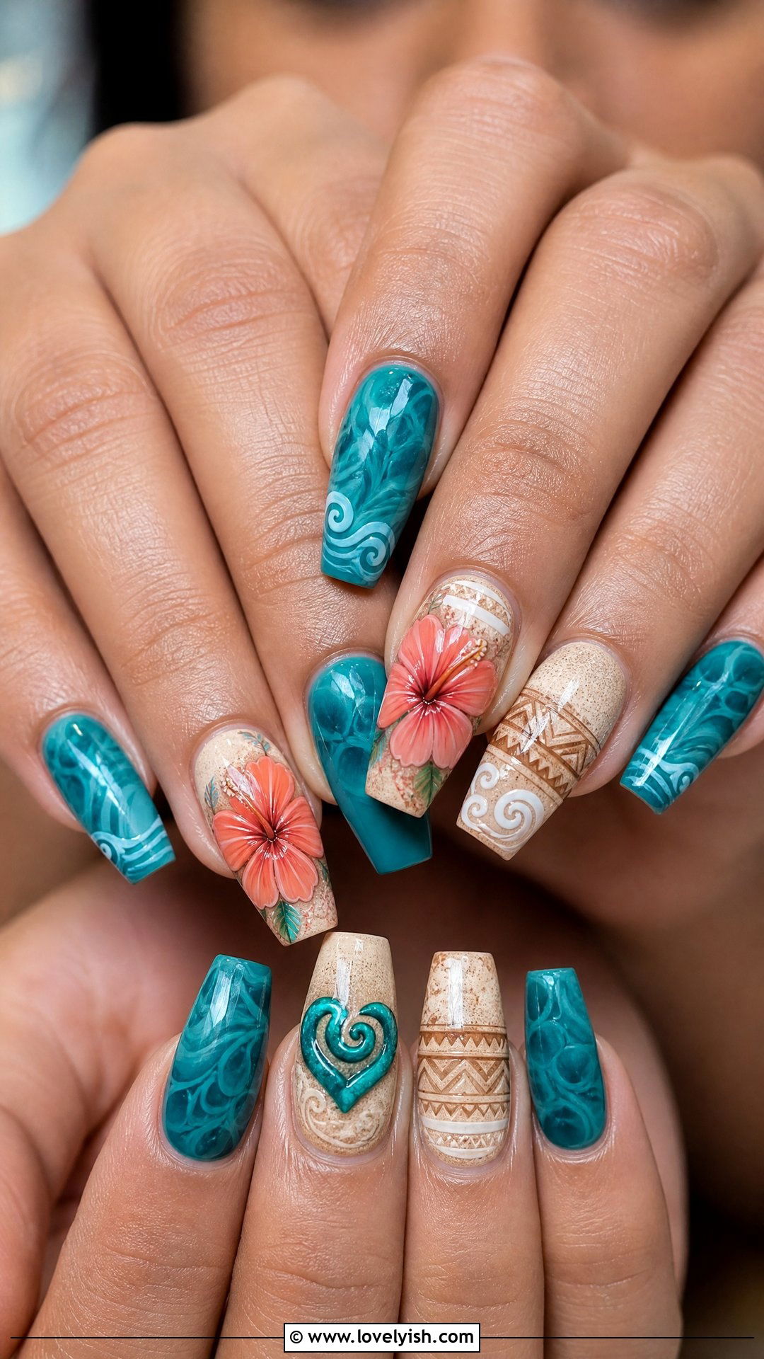 Moana Tropical Ocean Nails - 50 disney nail designs - 50 disney nail designs