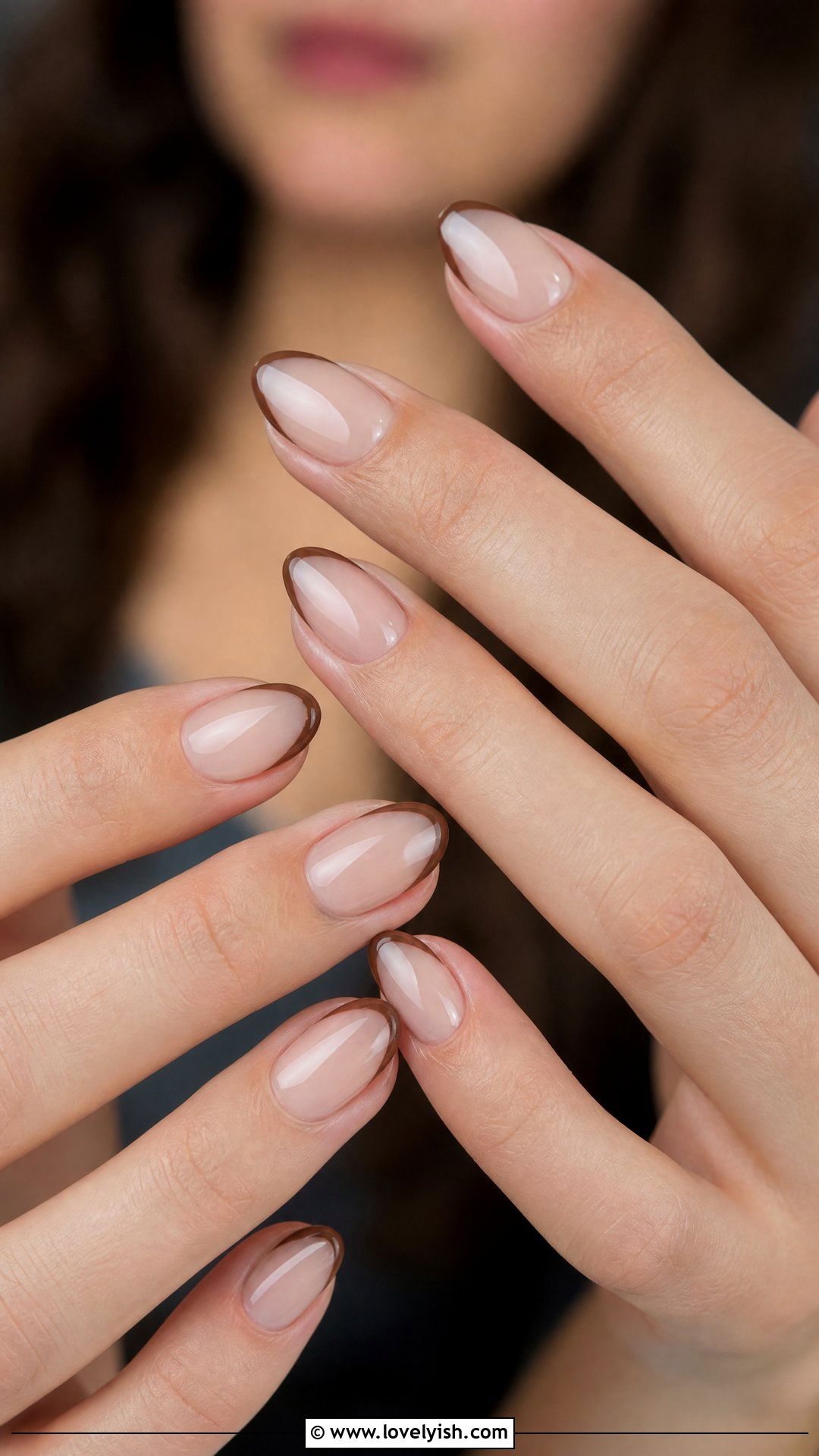 Mocha Brown French Tip Short Almond Nails - 50 short almond nails - 50 short almond nails