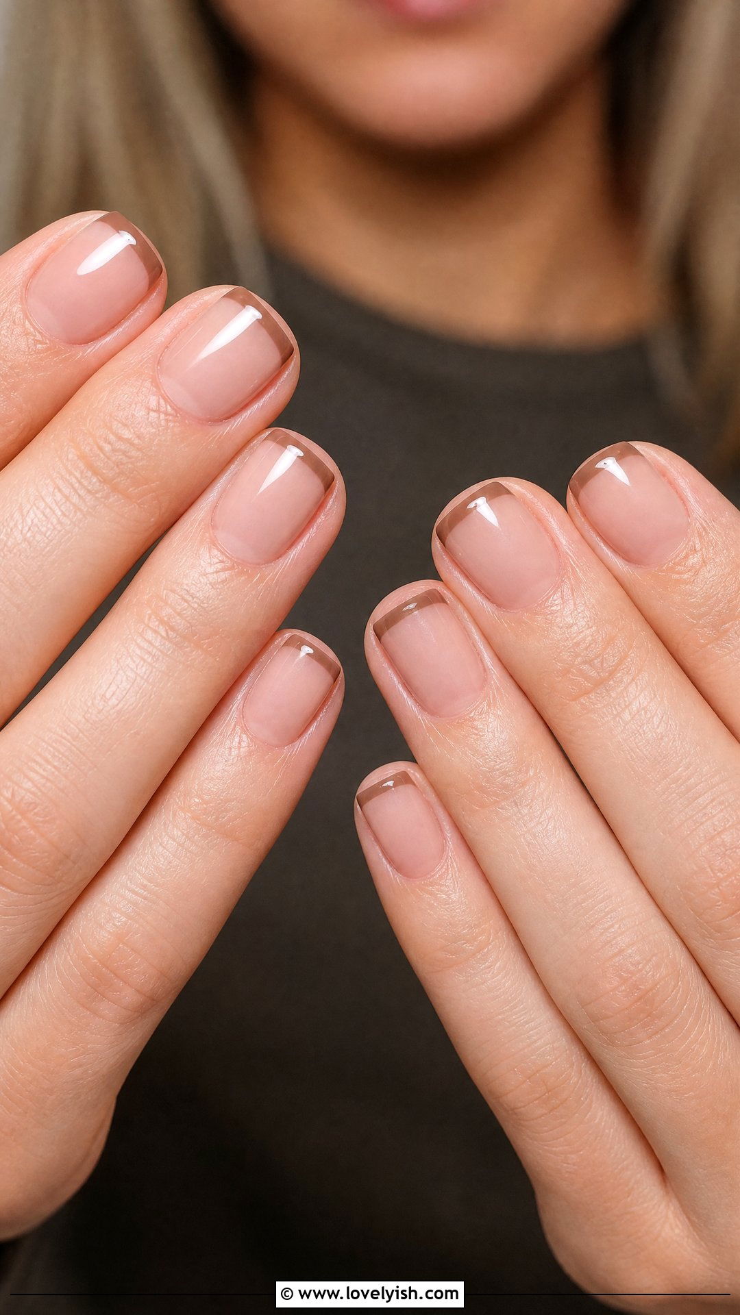 Mocha Brown French Tip Short Square Nails - 50 short square nails - 50 short square nails
