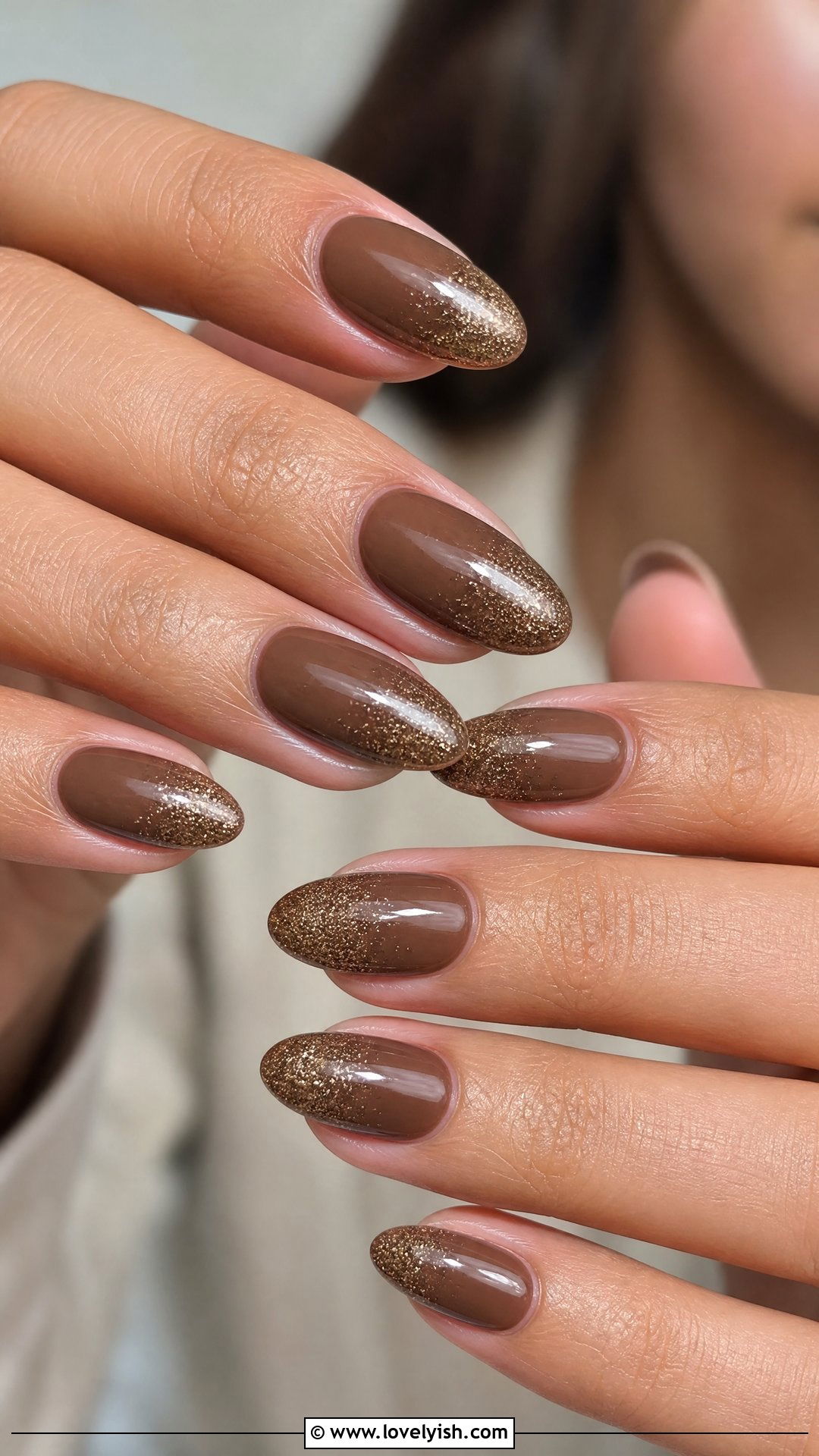 Mocha Brown Gold Glitter Nails - 50 sparkly nails - 50 sparkly nails