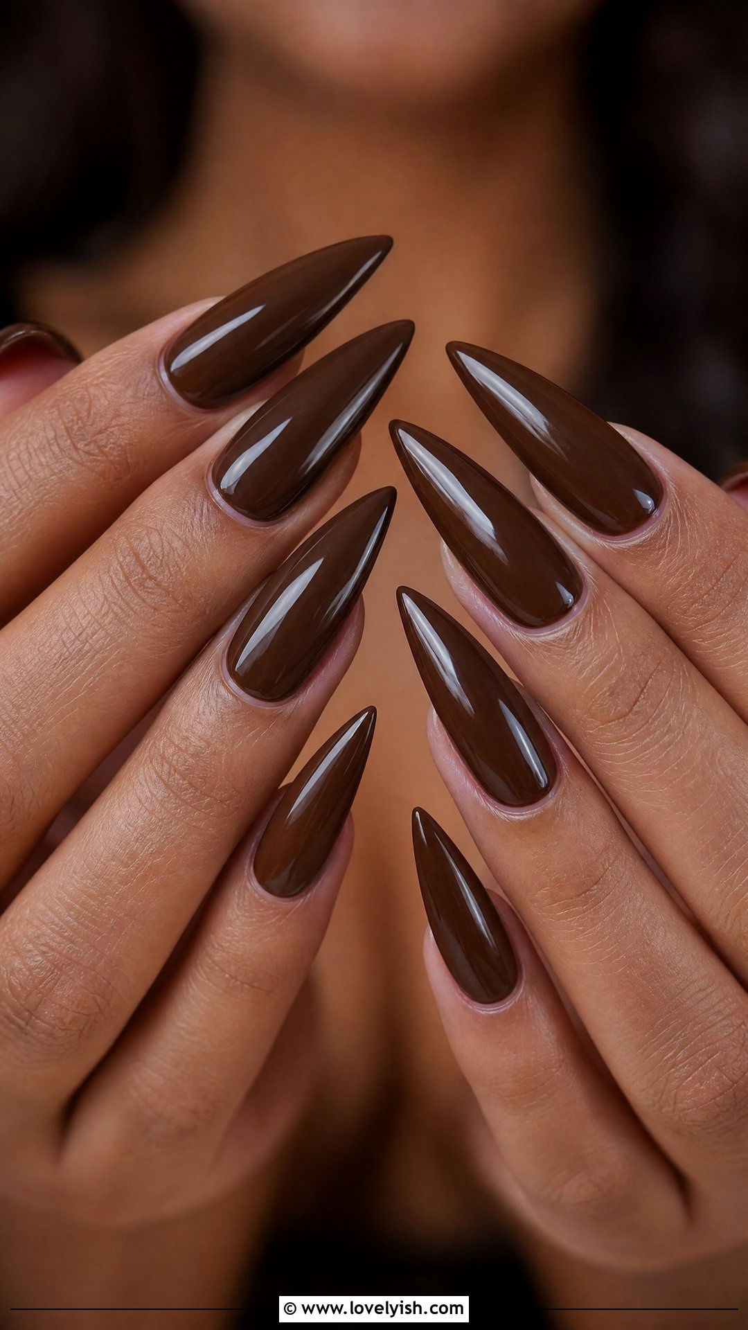 Mocha Brown Long Stiletto Nails - 50 long stiletto nails - 50 long stiletto nails