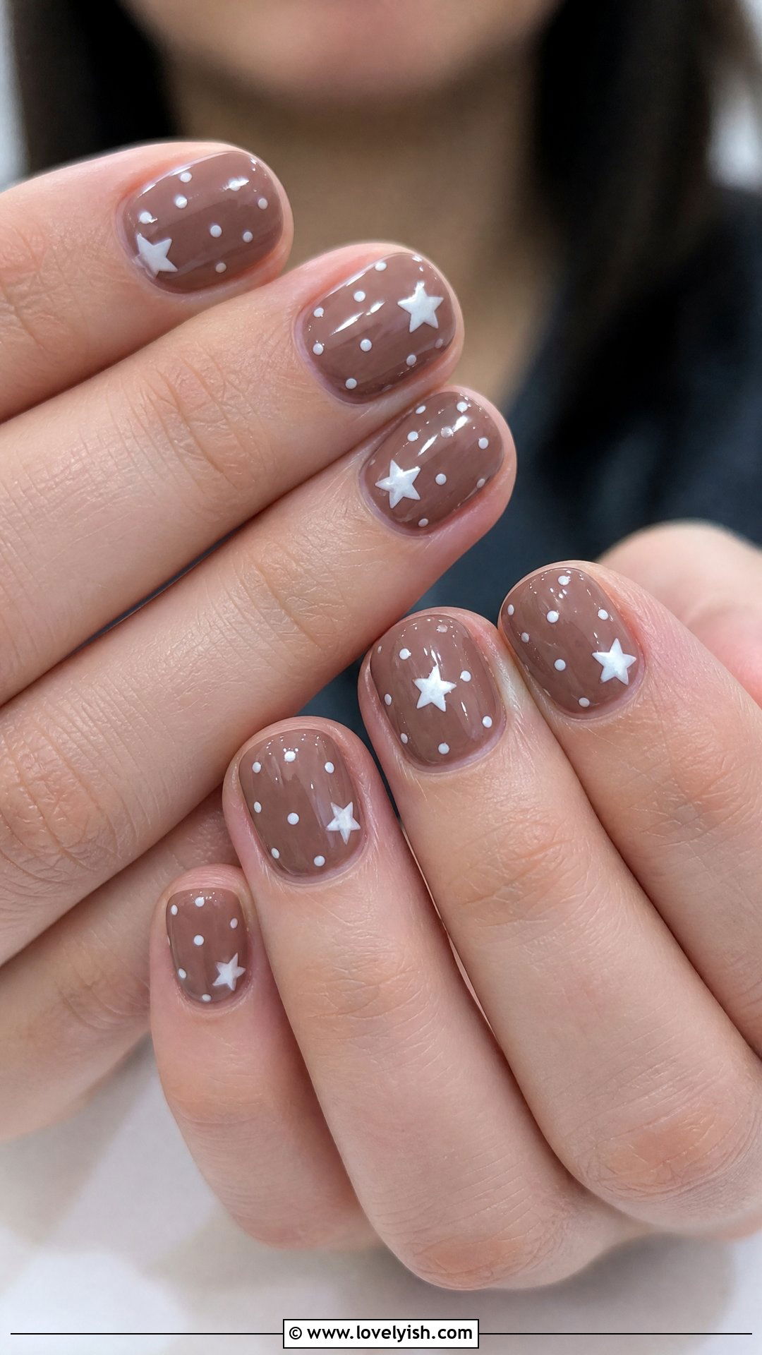 Mocha Brown Star Polka Dot Nails - 50 star nails - 50 star nails