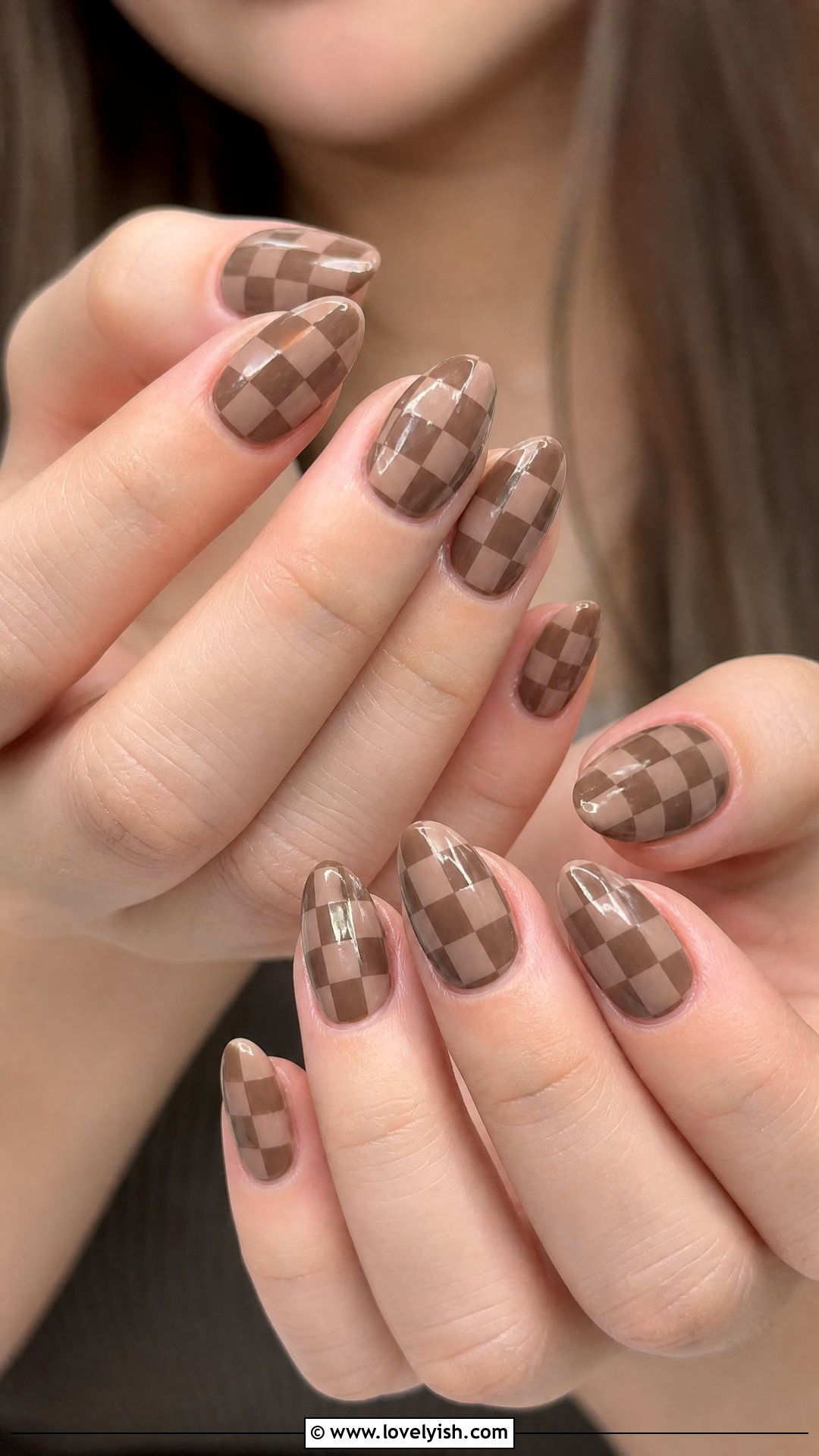 Mocha Mousse Checkered Nails - 50 checkered nails - 50 checkered nails