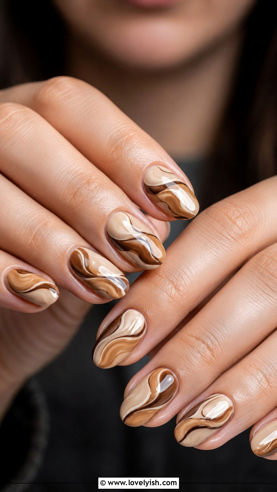 Mocha and Caramel Swirl Nails - 50 swirl nails - 50 swirl nails
