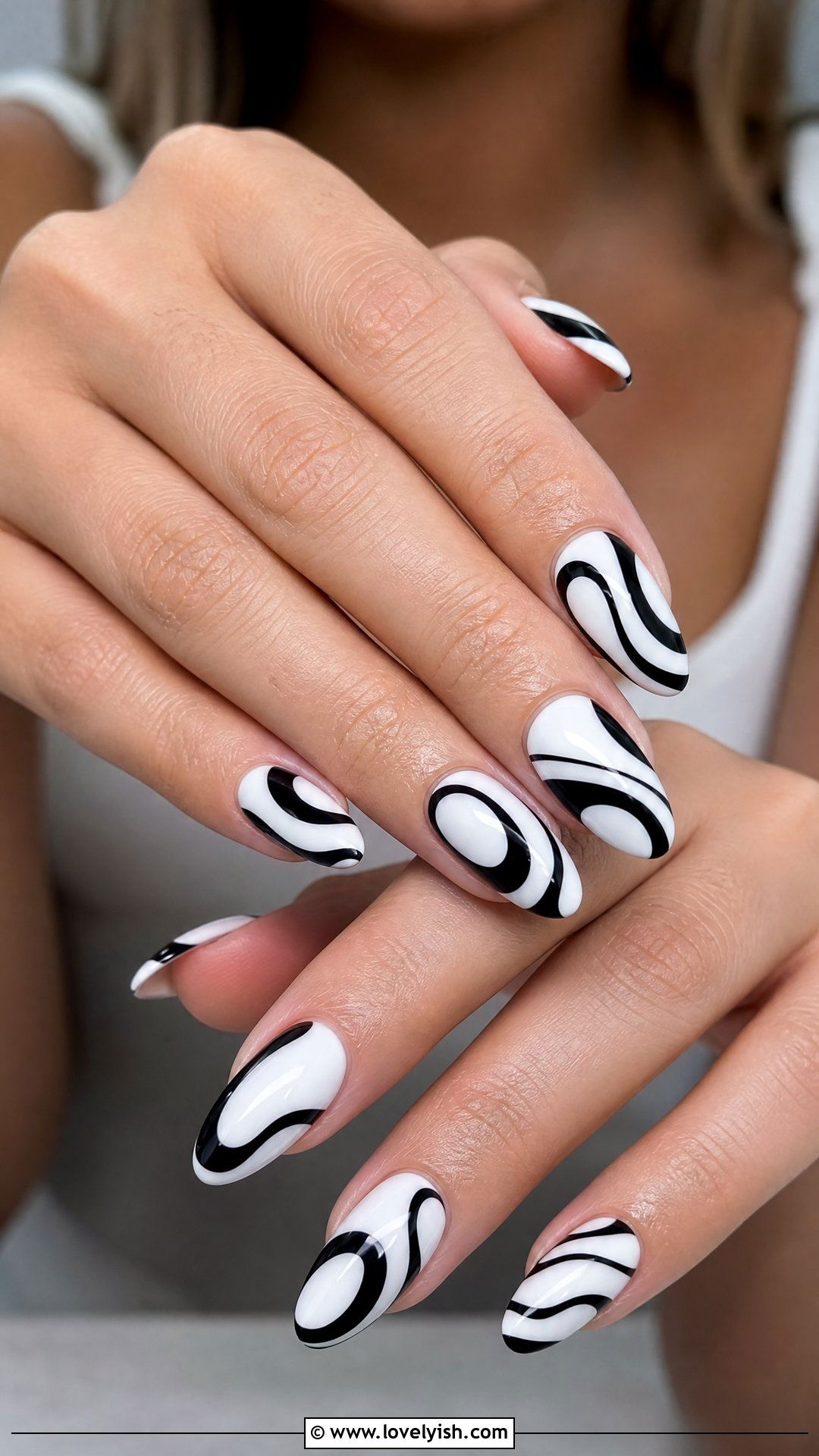 Mod Swirl Nails - 50 black and white nail designs - 50 black and white nail designs