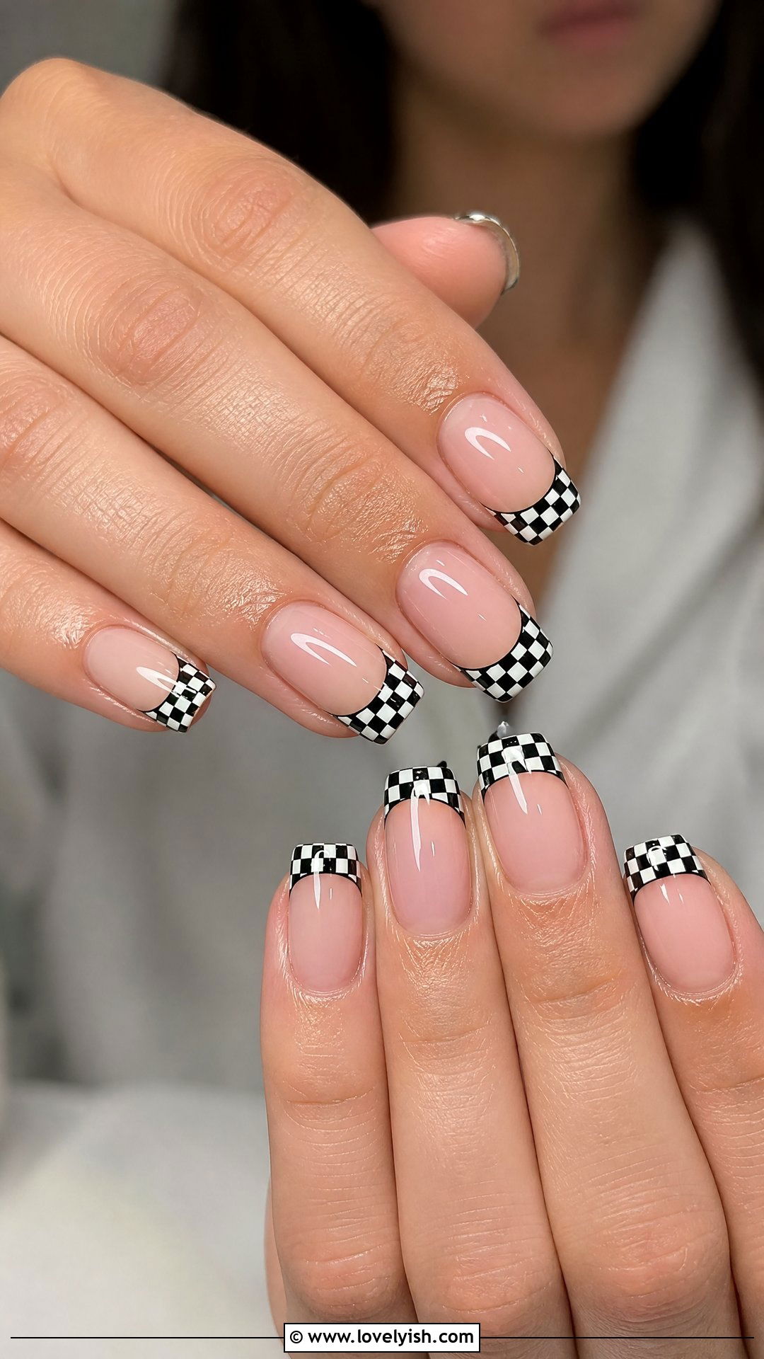 Monochrome Checkered French Tip Nails - 25 checkered nail designs - 25 checkered nail designs