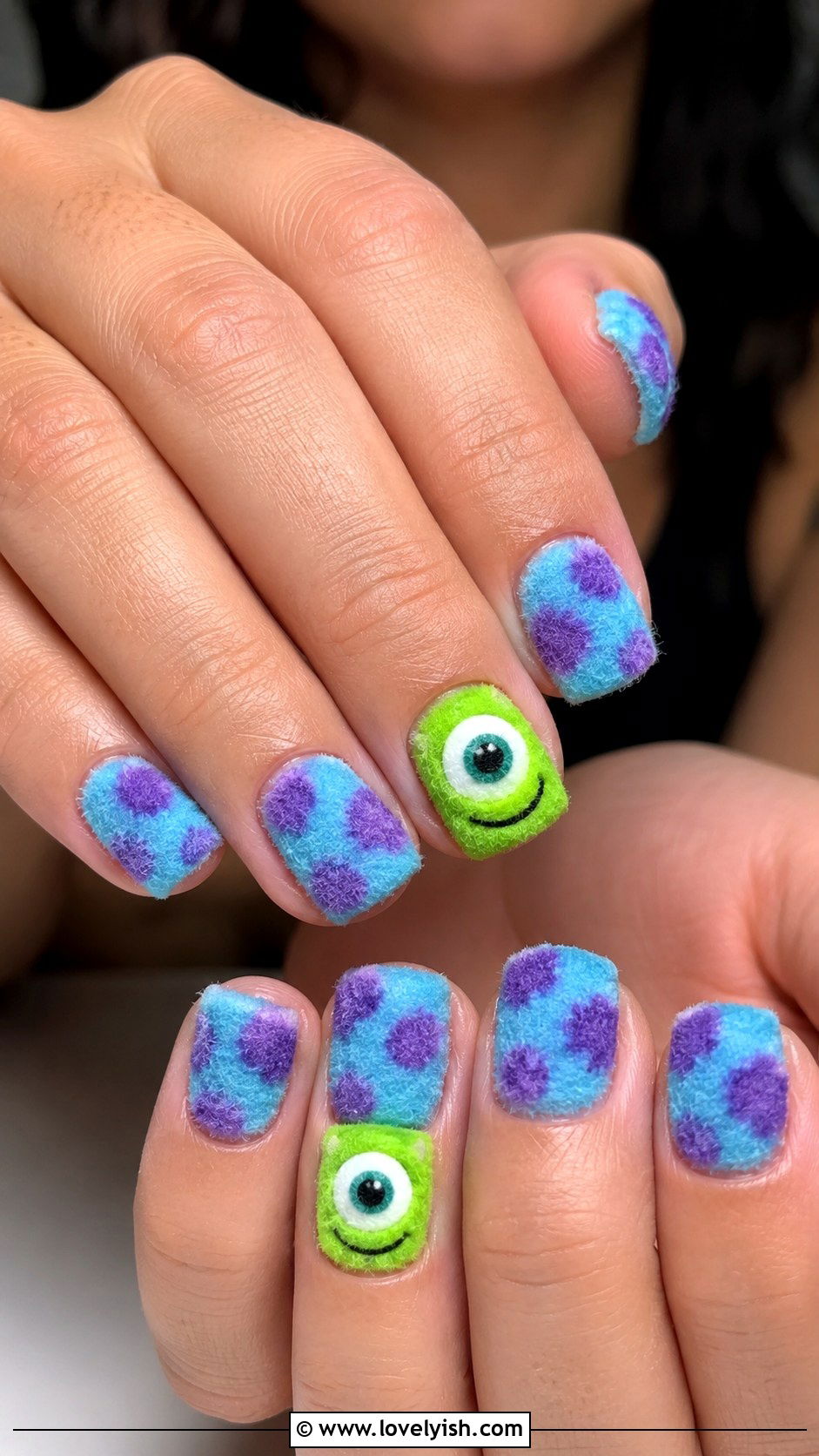 Monsters Inc Sully Fur Nails - 25 disney nail art ideas - 25 disney nail art ideas