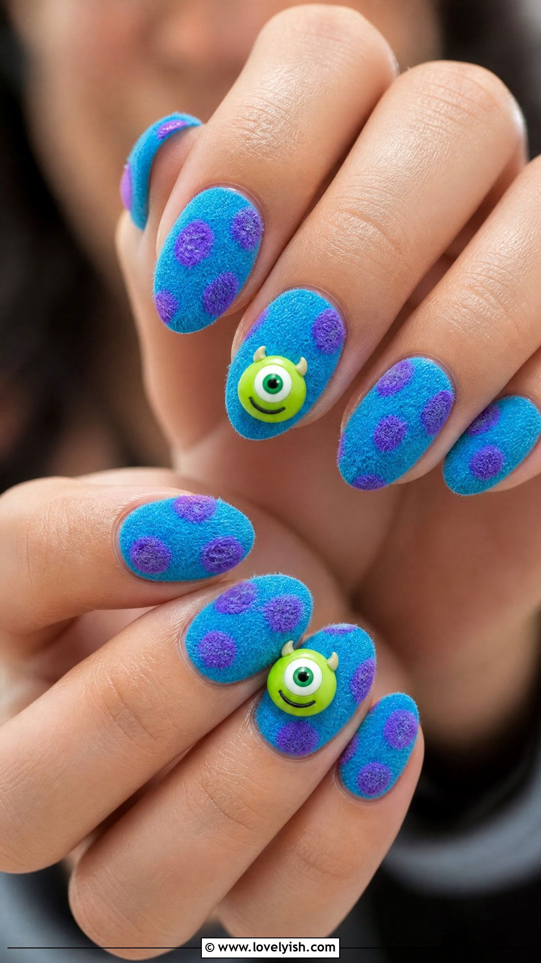 Monsters Inc Sully Fur Texture Nails - 50 disney nail designs - 50 disney nail designs