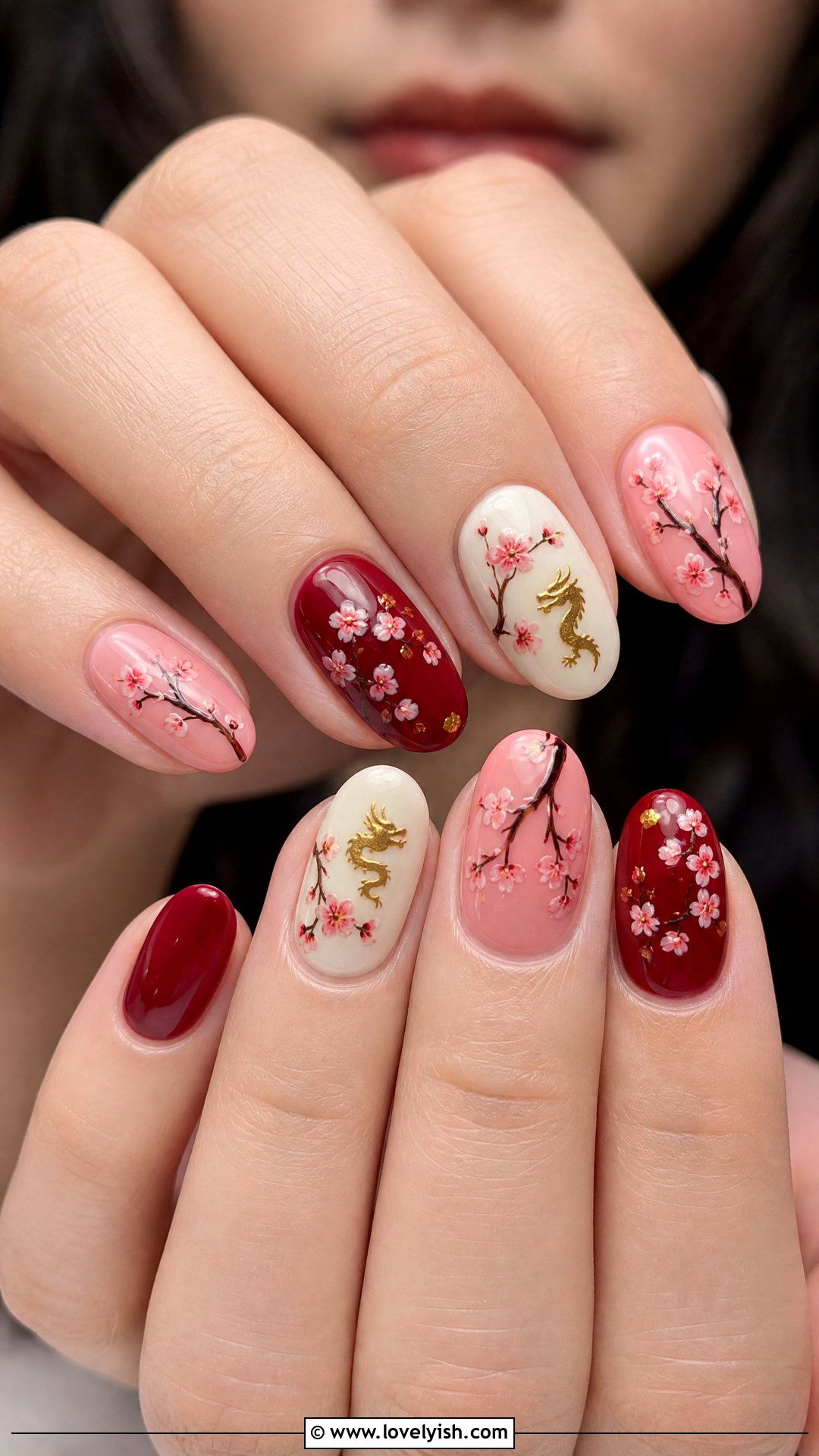 Mulan Cherry Blossom Nails - 50 disney nail designs - 50 disney nail designs