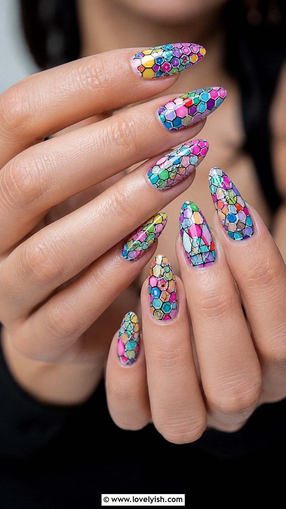Multi Color Mosaic Geometric Nails - 50 geometric nails - 50 geometric nails