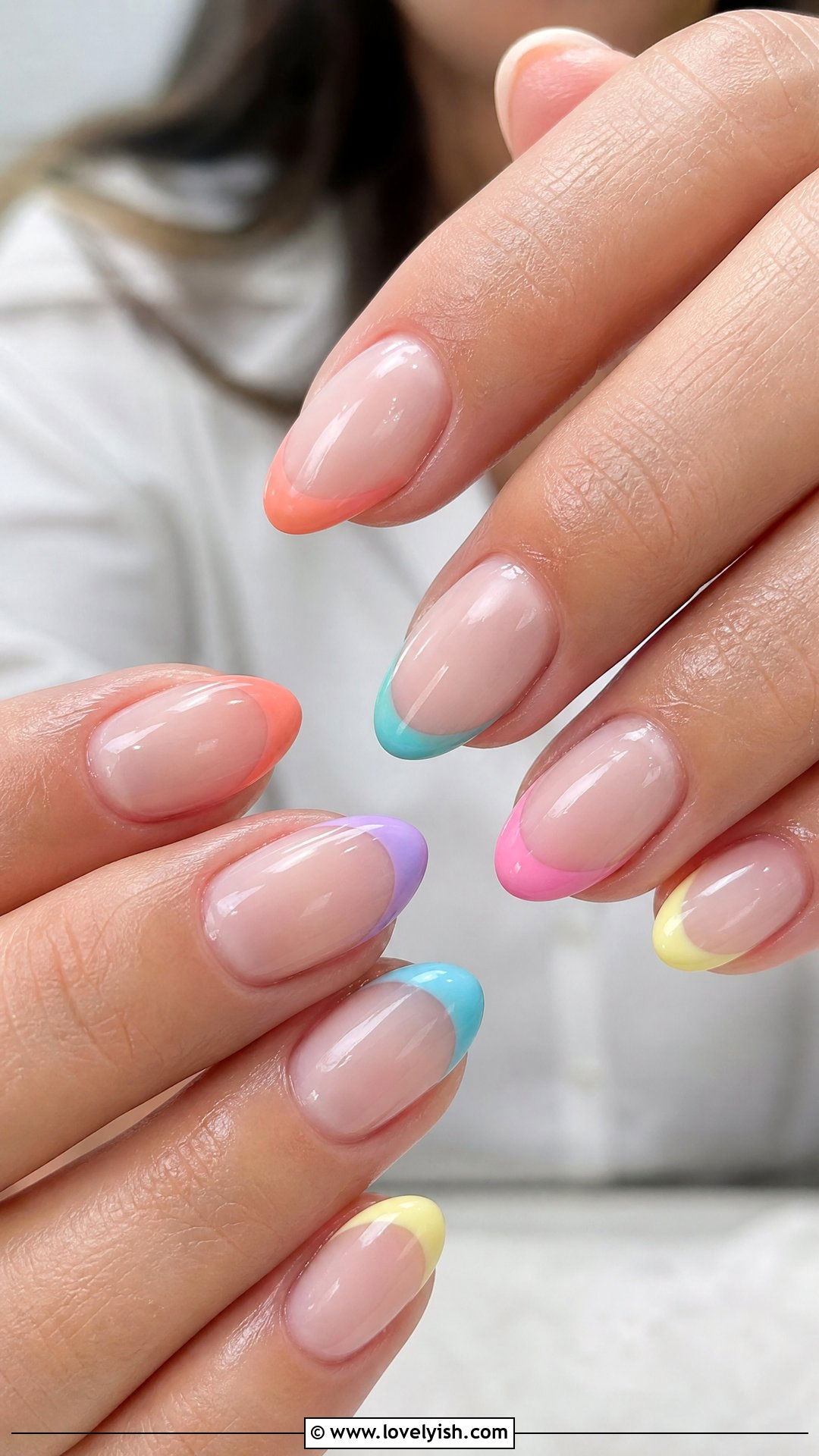 Multi Color Tips on Sheer Base - 50 cute french tip nail designs - 50 cute french tip nail designs