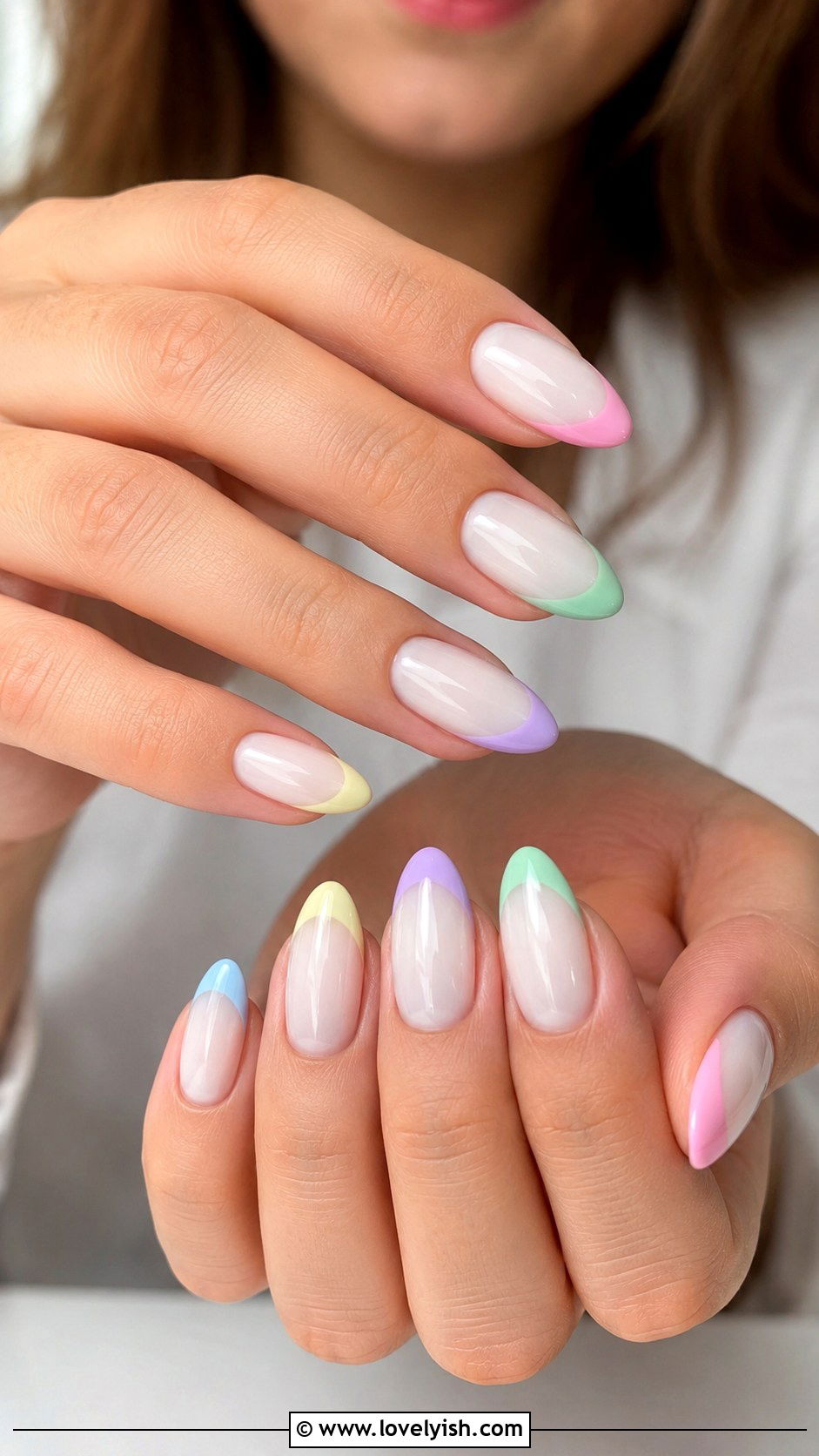 Multicolor Pastel French Tip Almond Nails - 50 almond french tip nails - 50 almond french tip nails