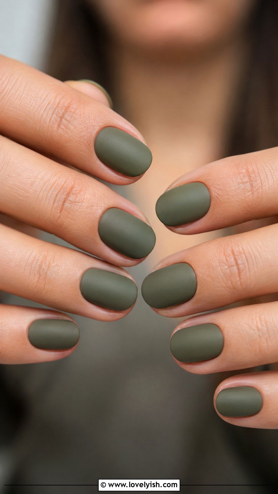 Muted Olive Green Short Oval Nails - 50 work appropriate nails - 50 work appropriate nails