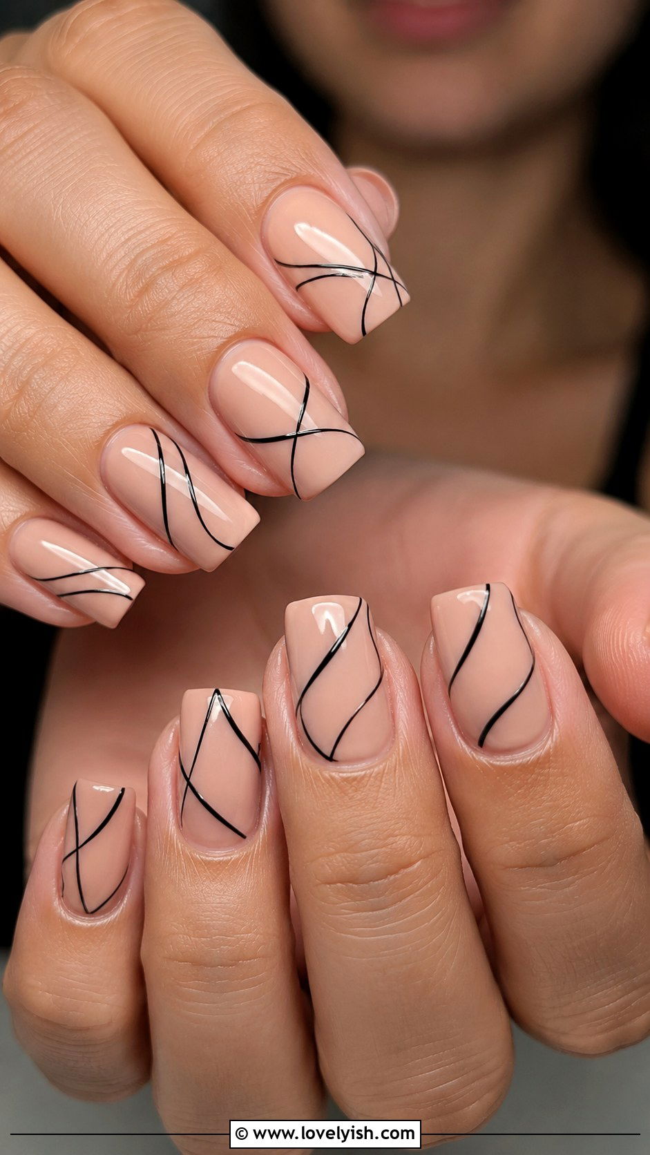 Nail Art UV Gel Nails With Abstract Lines - 50 uv gel nails - 50 uv gel nails