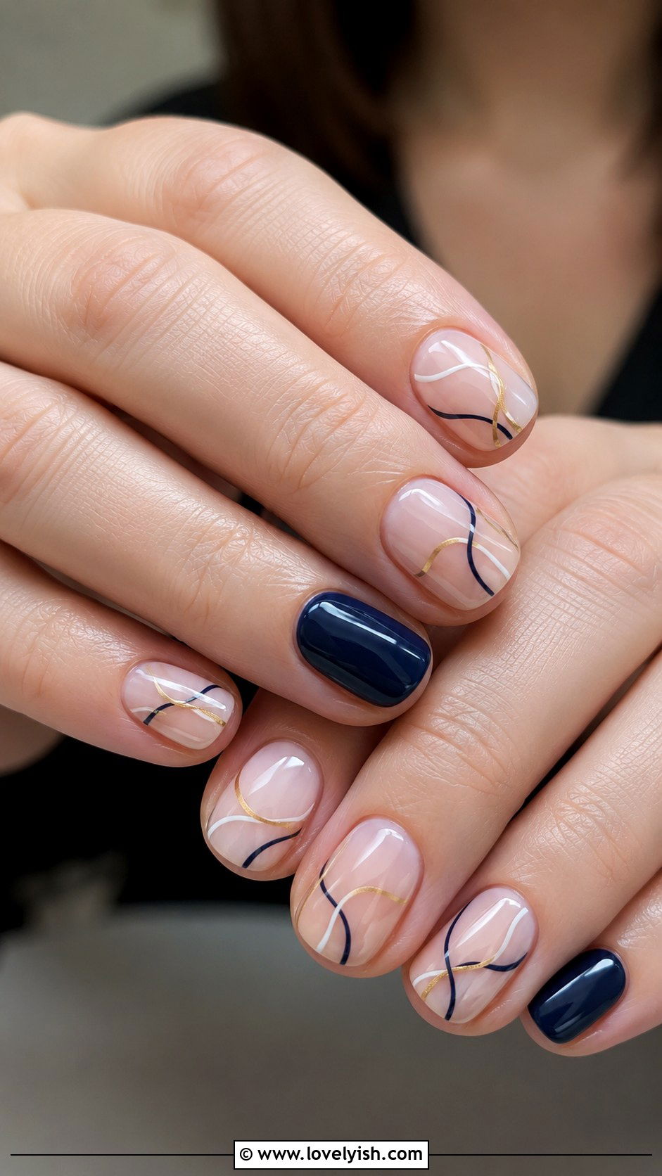 Navy Blue Abstract Line Nails - 50 navy blue nail designs - 50 navy blue nail designs