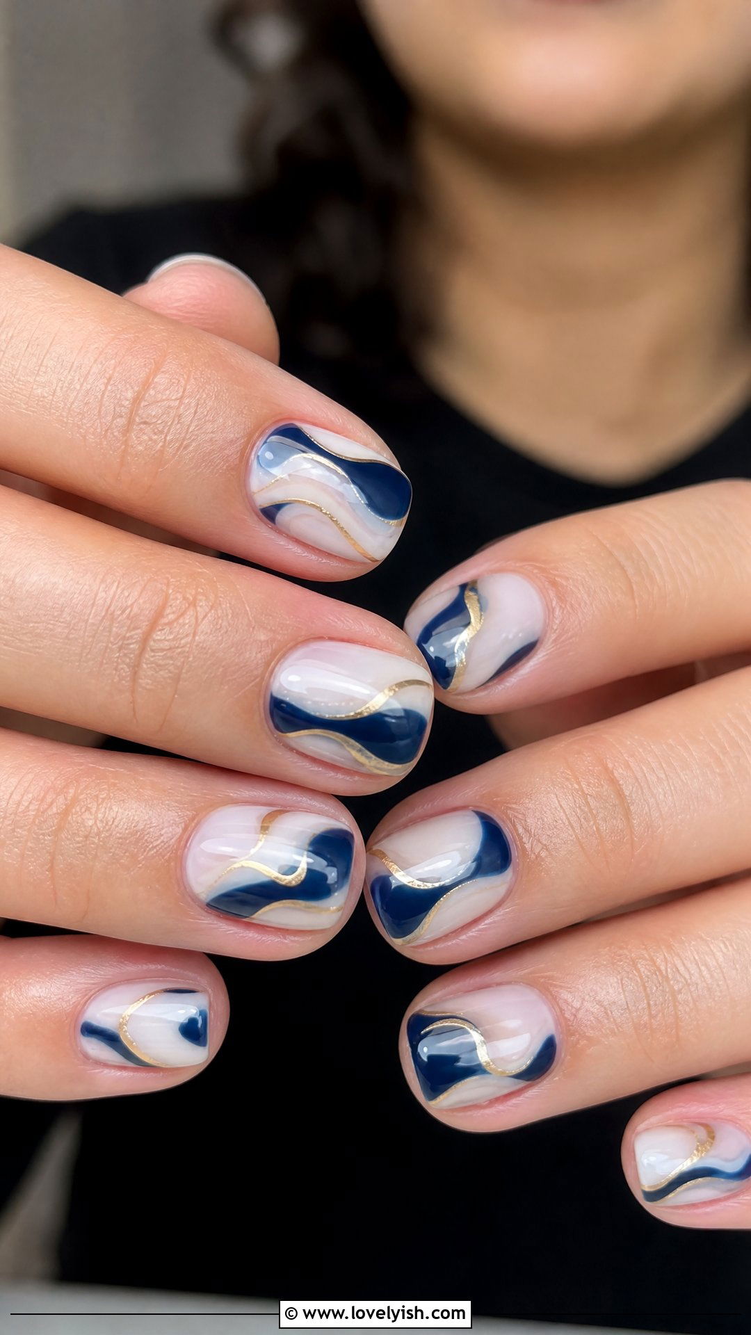 Navy Blue Abstract Swirl Nails - 50 dark blue nail designs - 50 dark blue nail designs