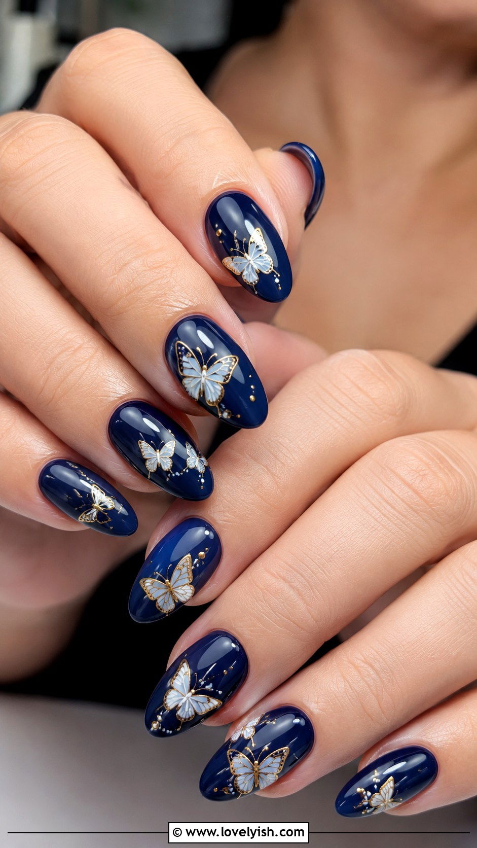 Navy Blue Butterfly Nails - 50 navy blue nail designs - 50 navy blue nail designs