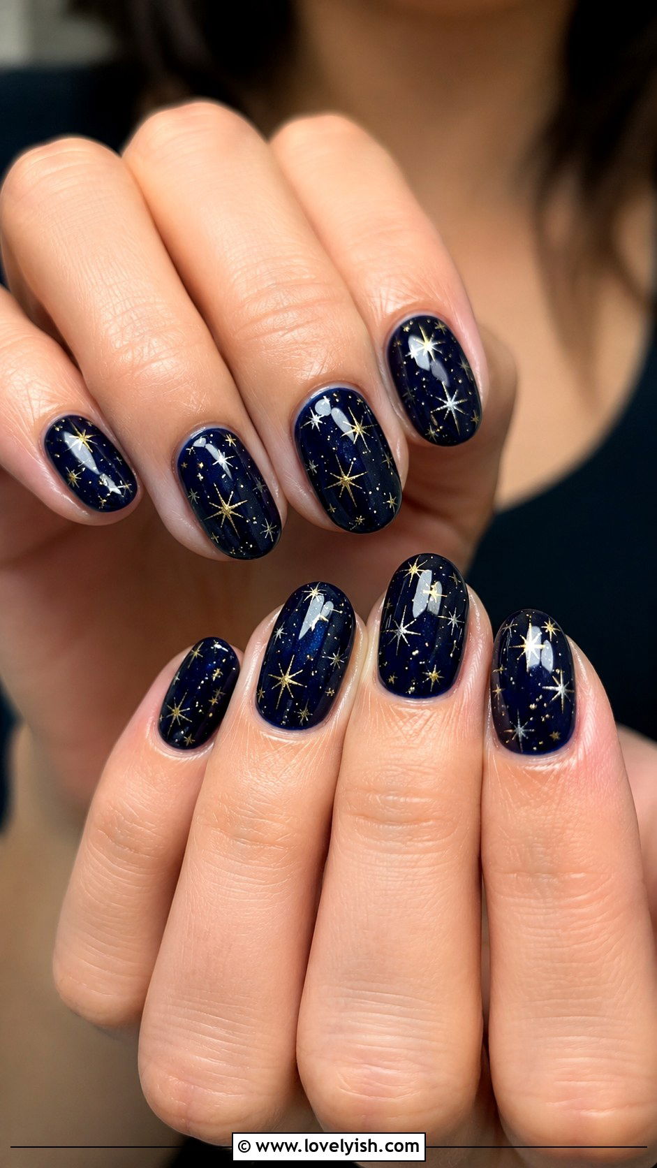 Navy Blue Celestial Star Nails - 50 navy blue nail designs - 50 navy blue nail designs
