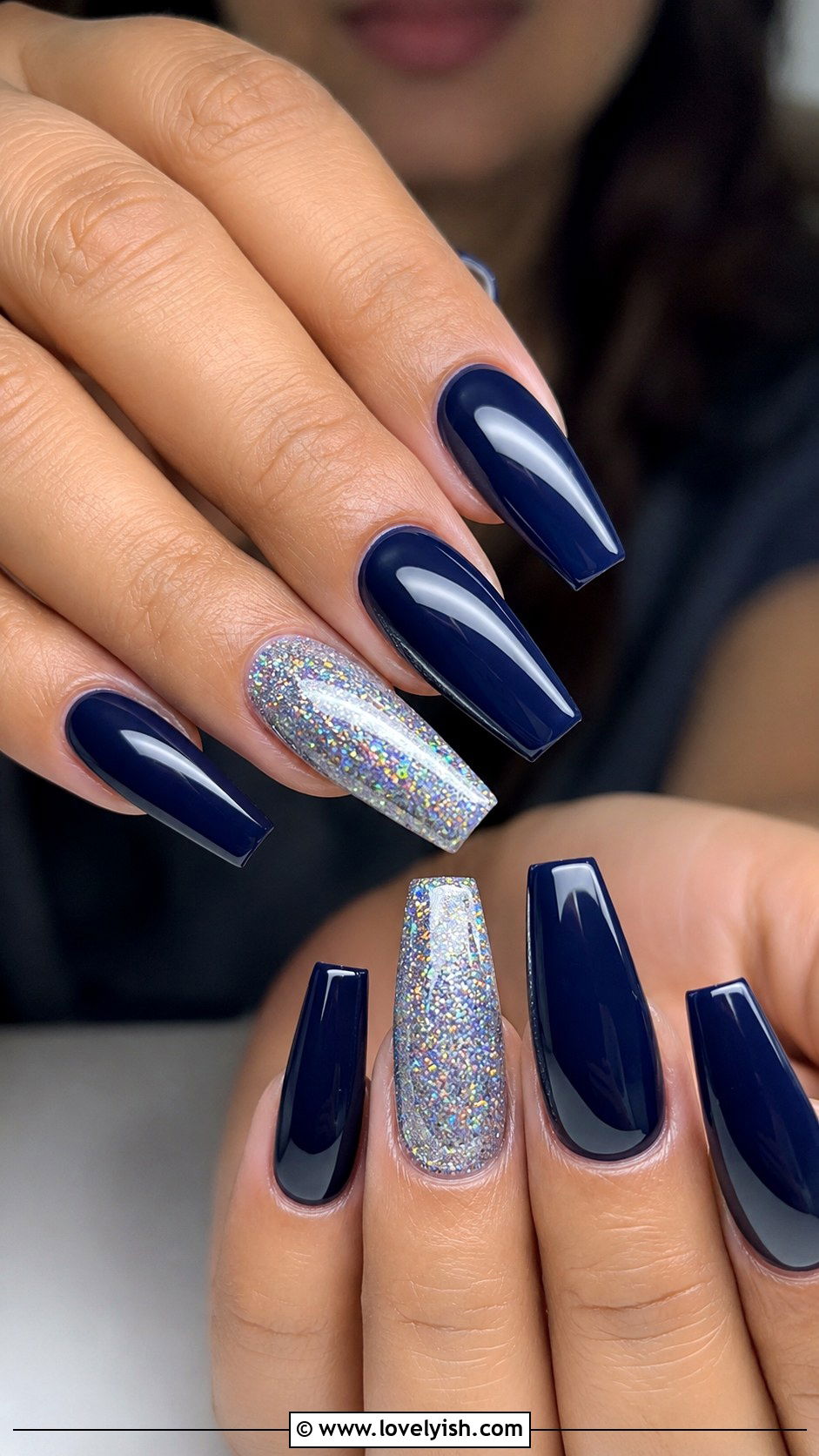 Navy Blue Coffin Glitter Nails - 50 navy blue nail designs - 50 navy blue nail designs