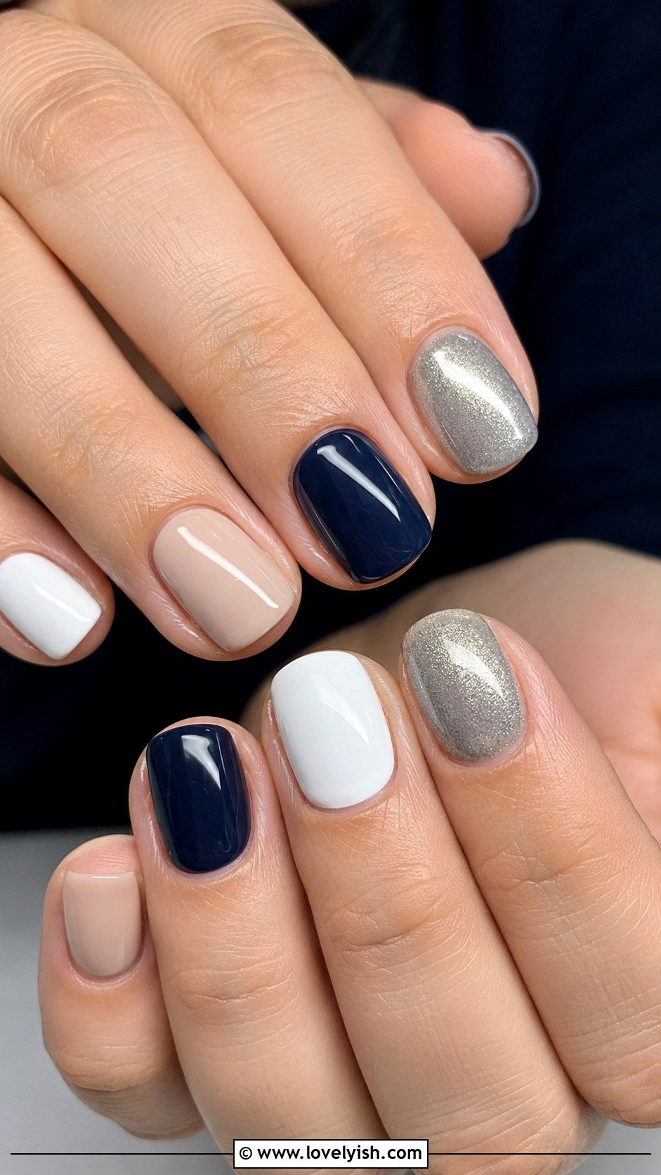Navy Blue Color Block Nails - 50 navy blue nail designs - 50 navy blue nail designs
