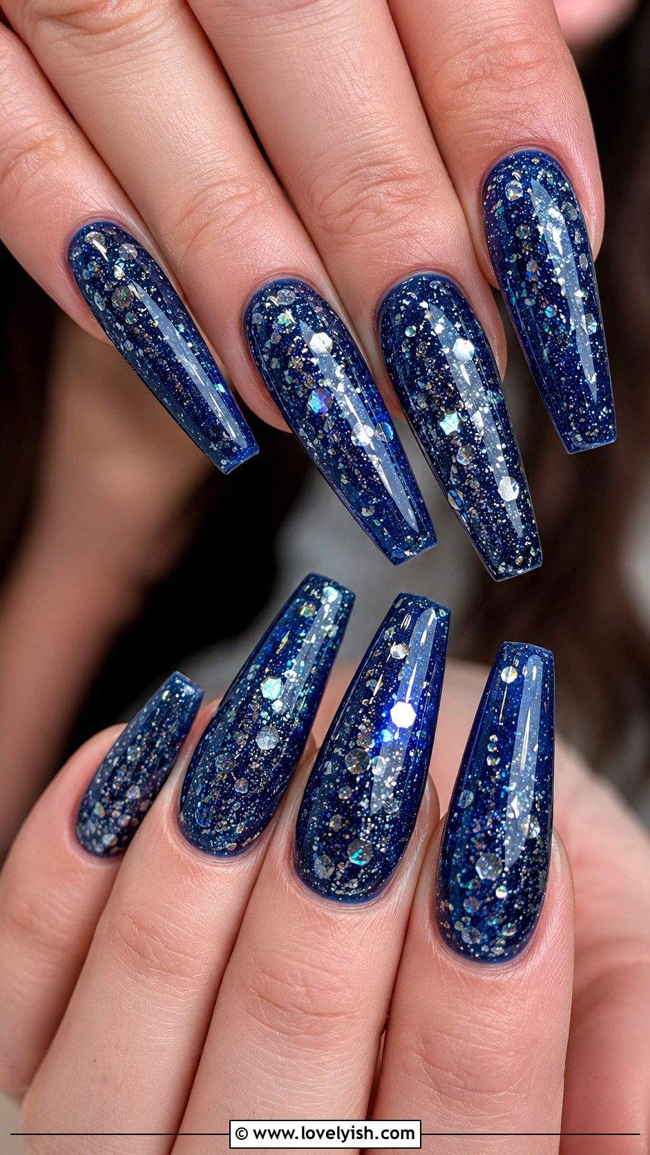 Navy Blue Encapsulated Glitter Nails - 50 navy blue nail designs - 50 navy blue nail designs