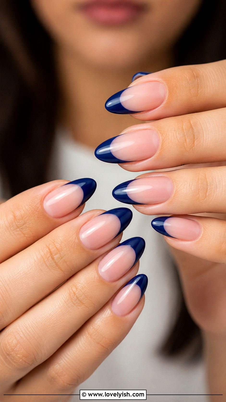 Navy Blue French Tip Almond Nails - 50 almond french tip nails - 50 almond french tip nails
