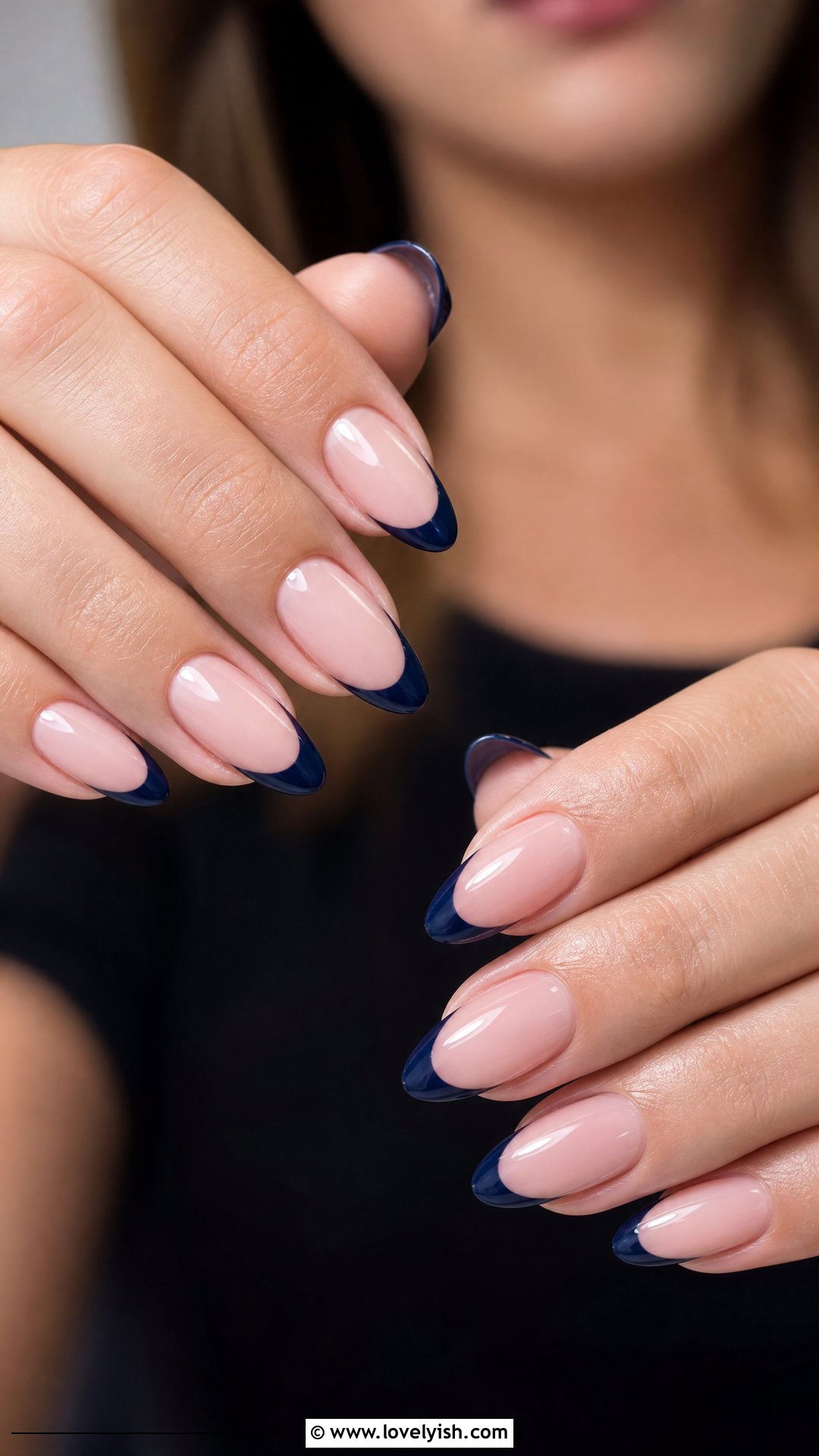 Navy Blue French Tip Almond Nails - 25 almond french tip nail designs - 25 almond french tip nail designs