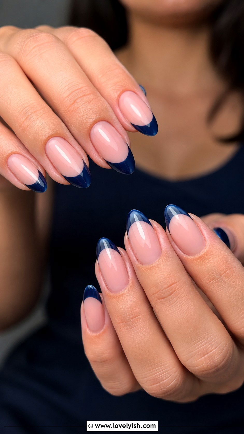 Navy Blue French Tip Nails - 38 blue nail designs - 38 blue nail designs