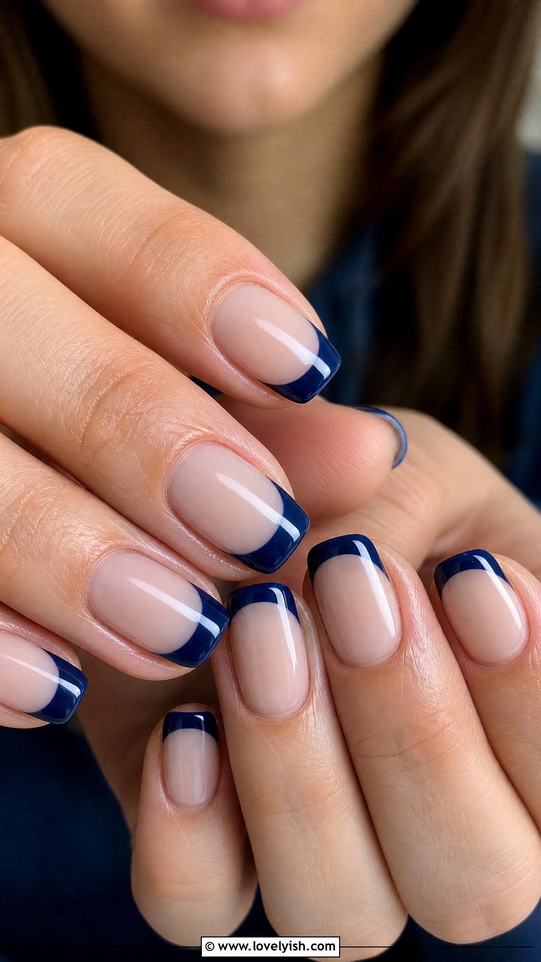 Navy Blue French Tip Short Nails - 50 short french tip nails - 50 short french tip nails
